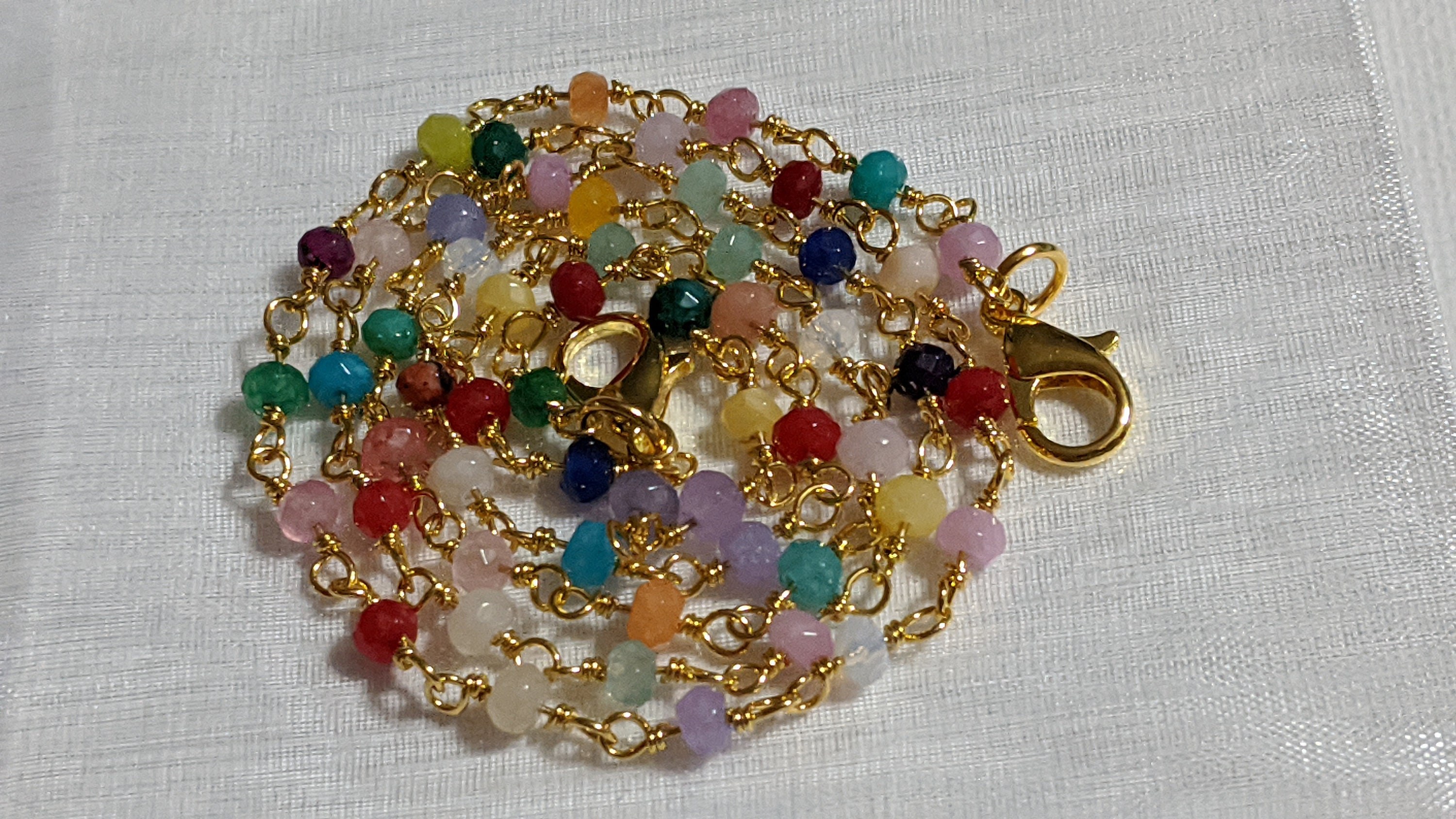 Jade Beaded Mask Chain: Handmade Rosary Chain with Gold Findings
