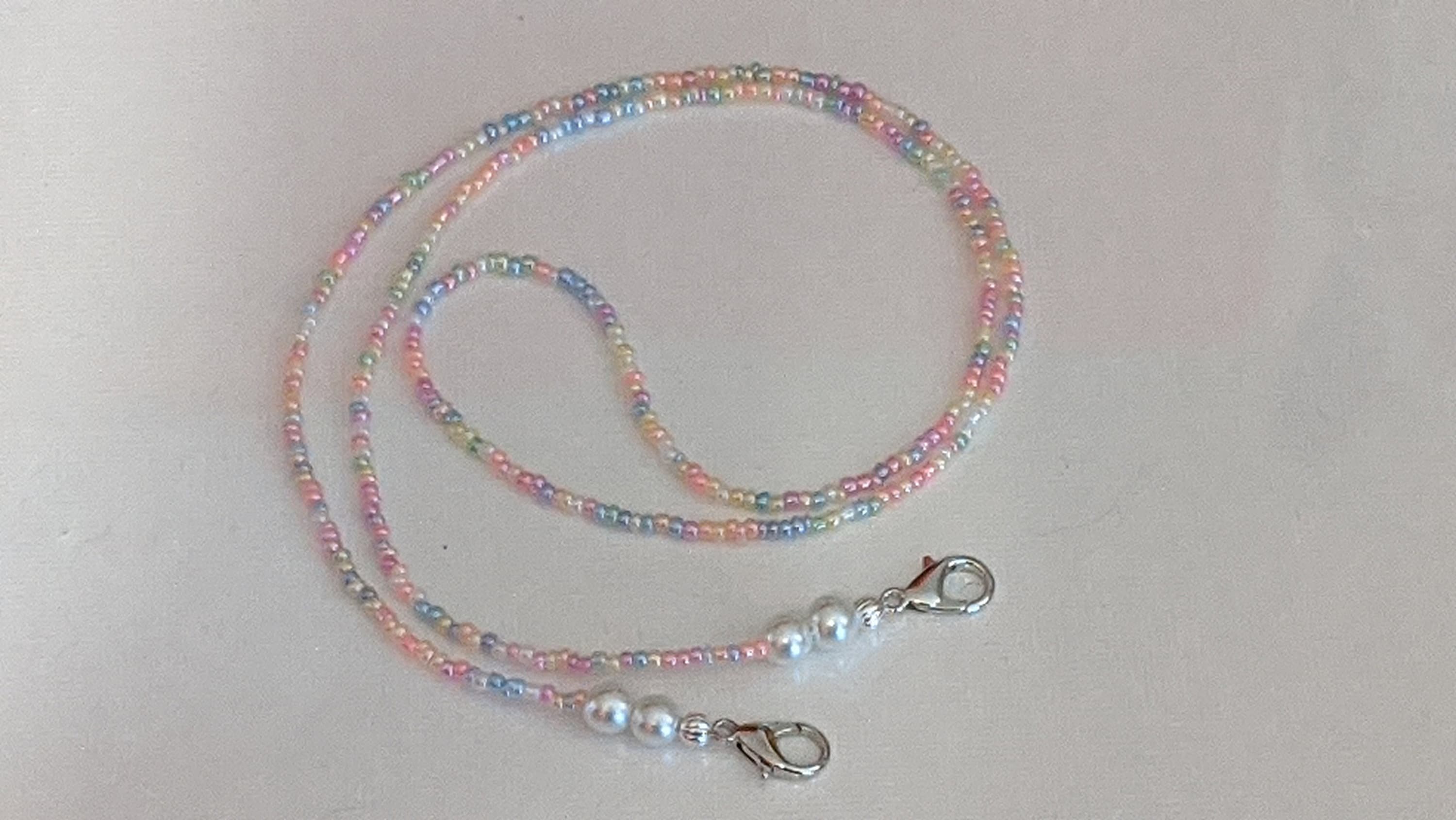 Pastel Seed Bead Eyeglass Chain Lanyard with Pearls - 26"