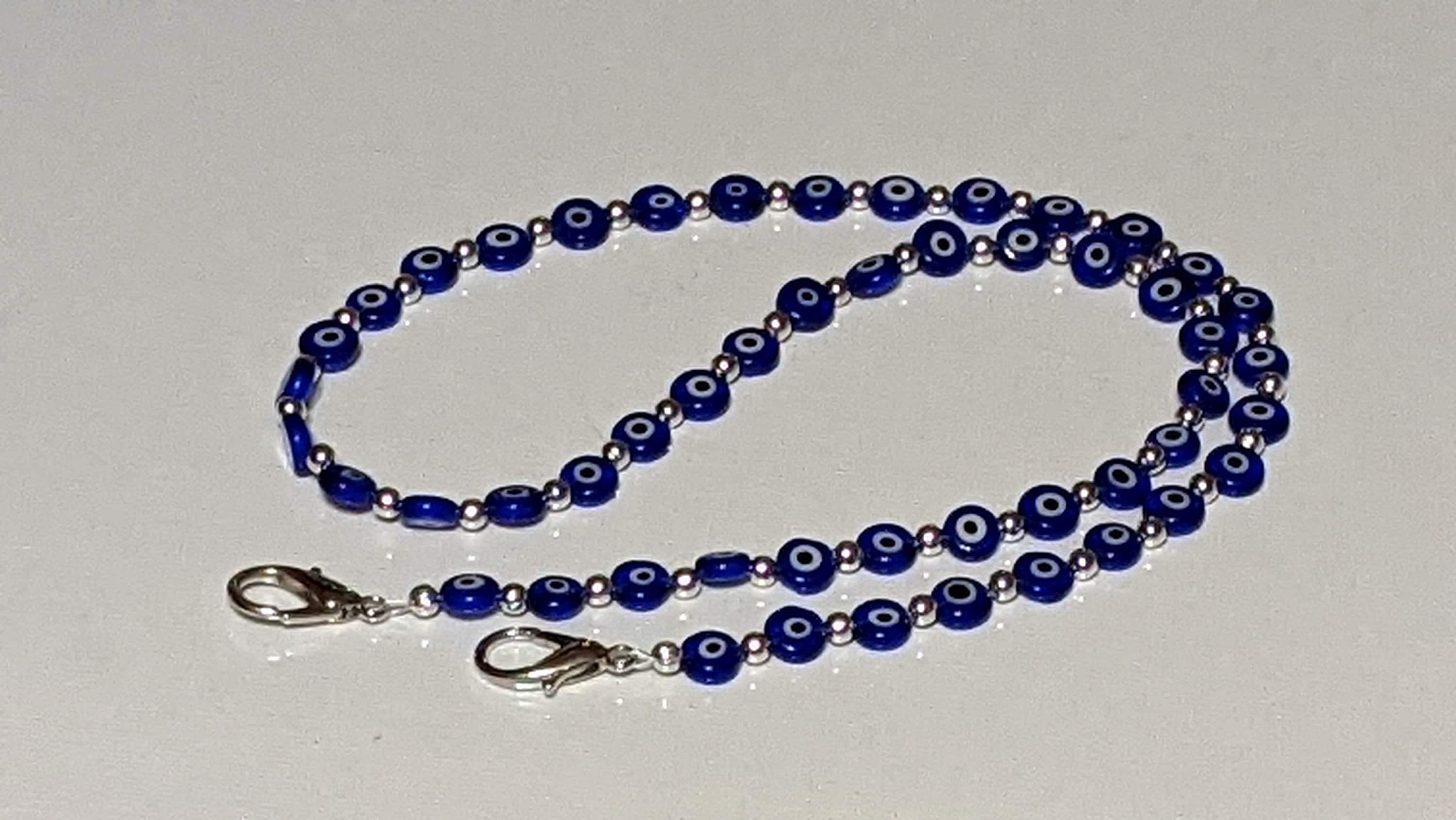 Evil Eye Face Mask Lanyard: Blue Protection Bead Chain