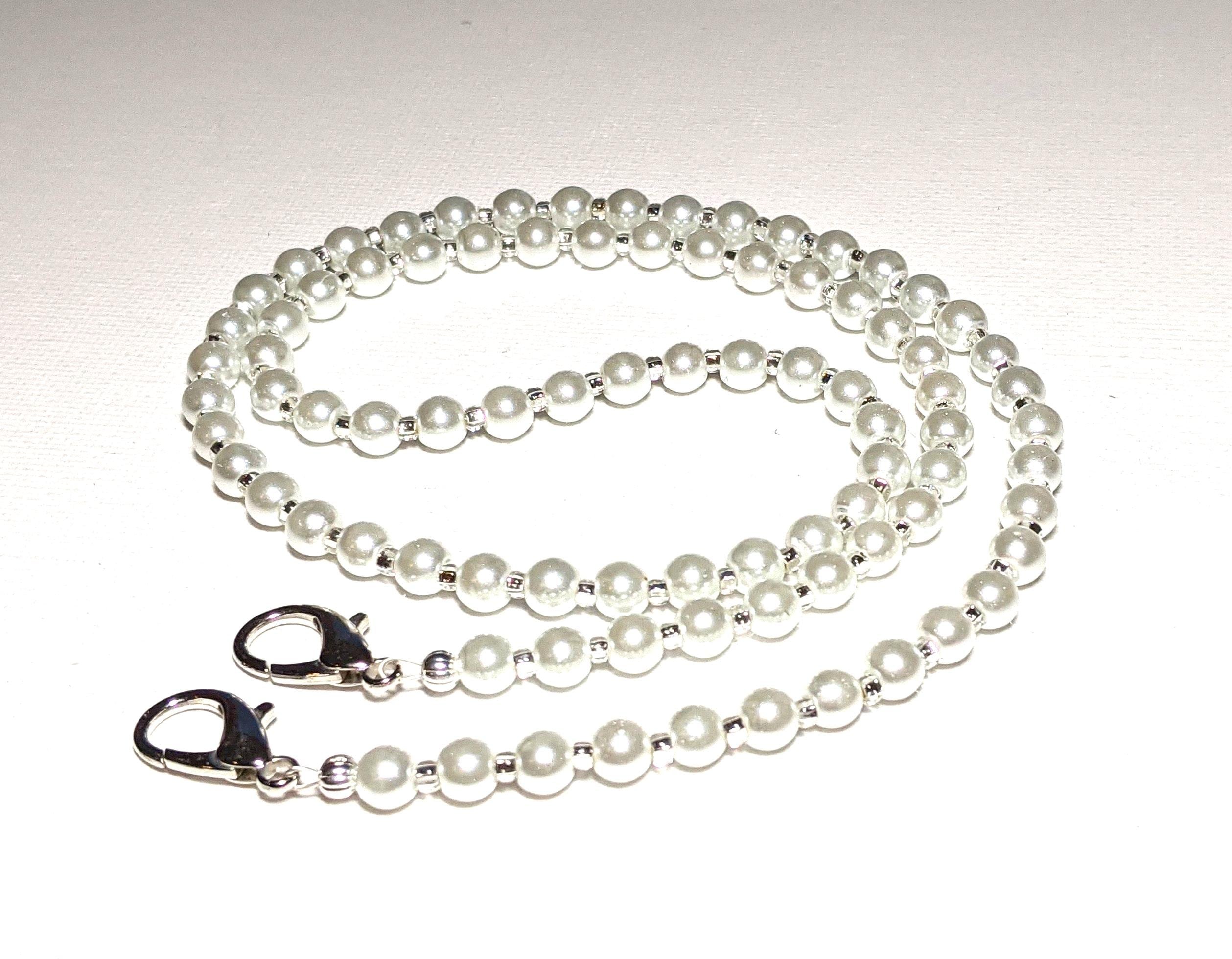 Pearl and Silver Eyeglass Chain Holder, Mask Chain 26"
