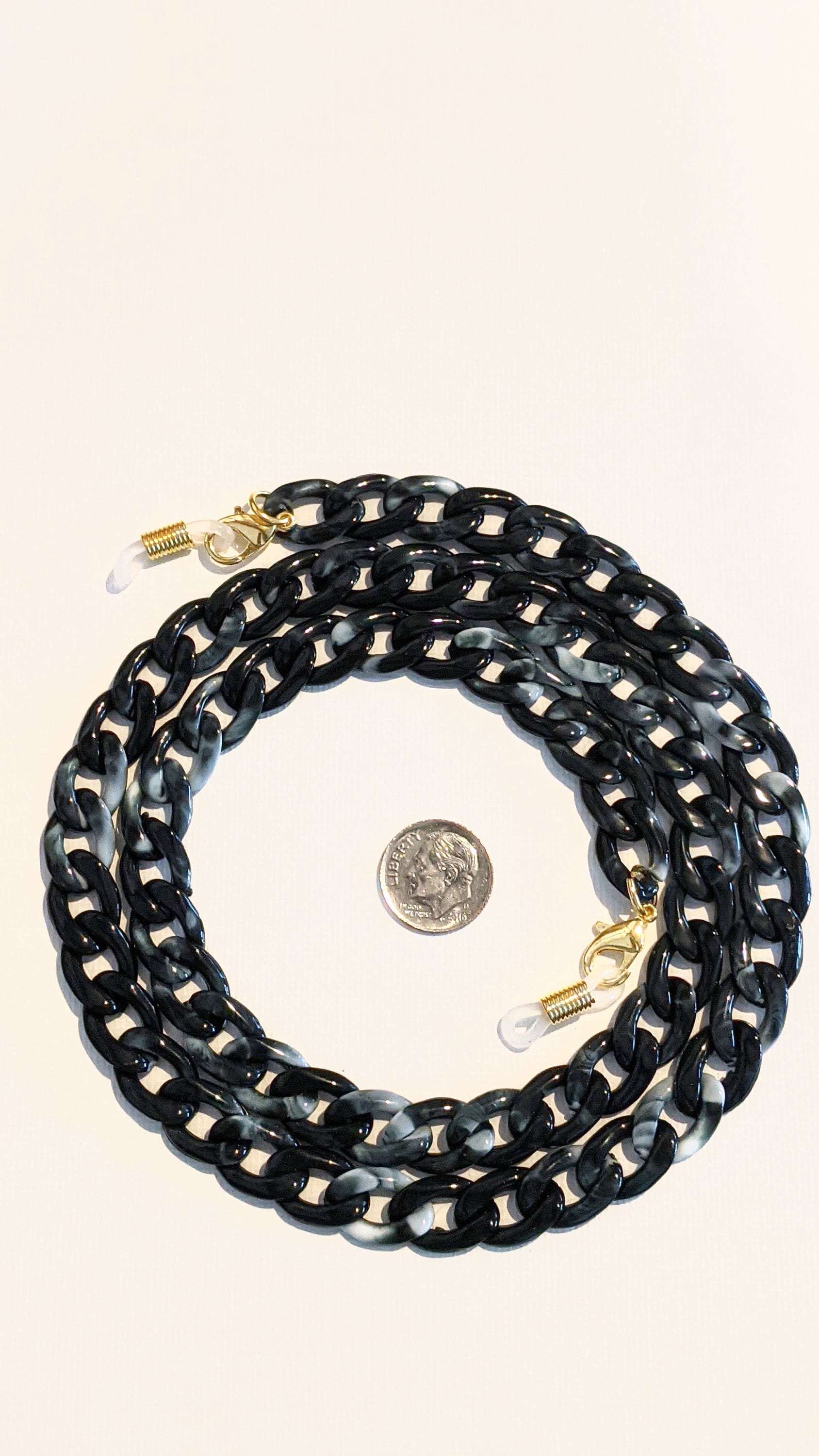 Face Mask Chain Holder Chunky Chain Lanyard Jewelry Marbled Black/White 2 in 1 Eyeglass Holder, Sunglass Holder 26" Light weight