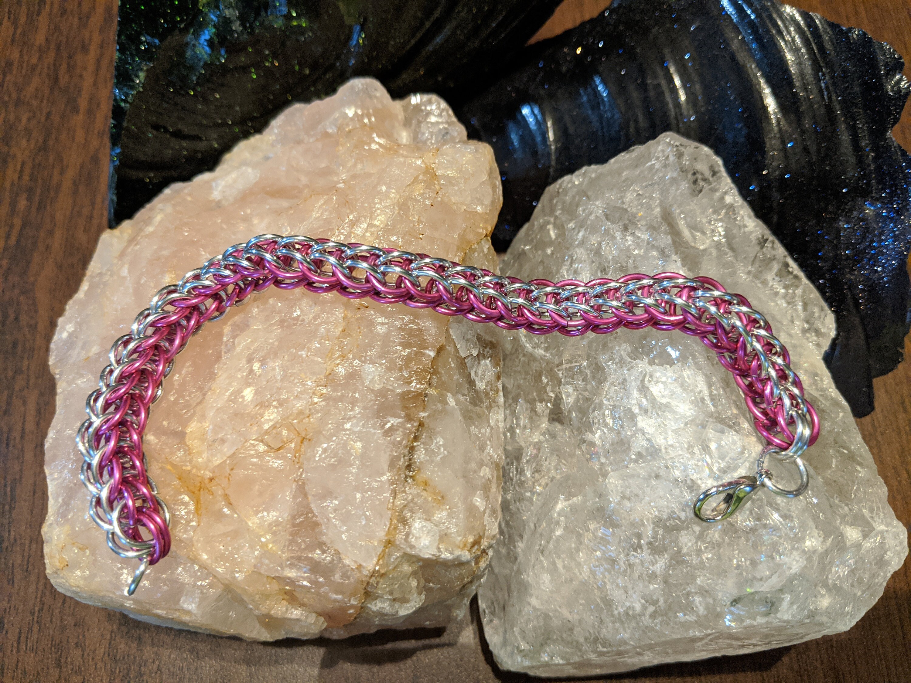Handmade Silver Chainmail Bracelet: Persian Weave, Multi-Colored