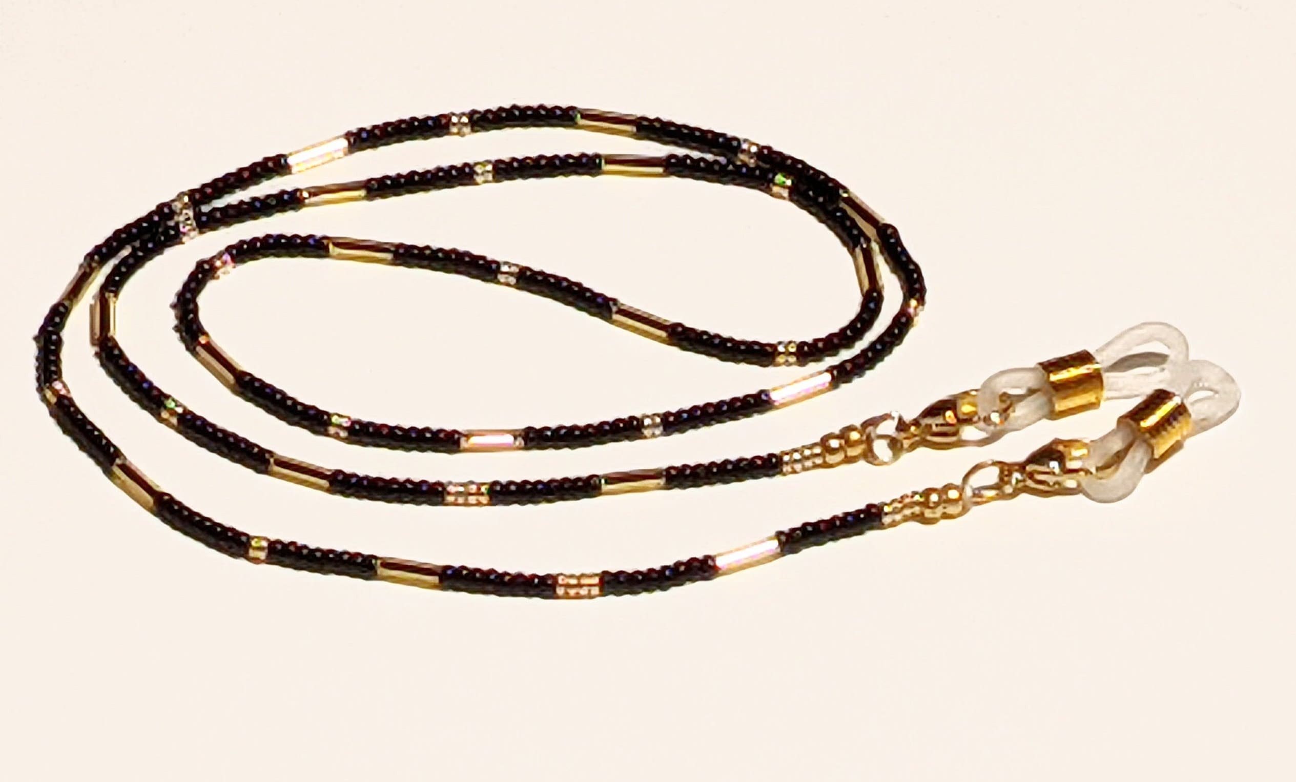 Black and Gold Beaded Mask and Glasses Chain Lanyard