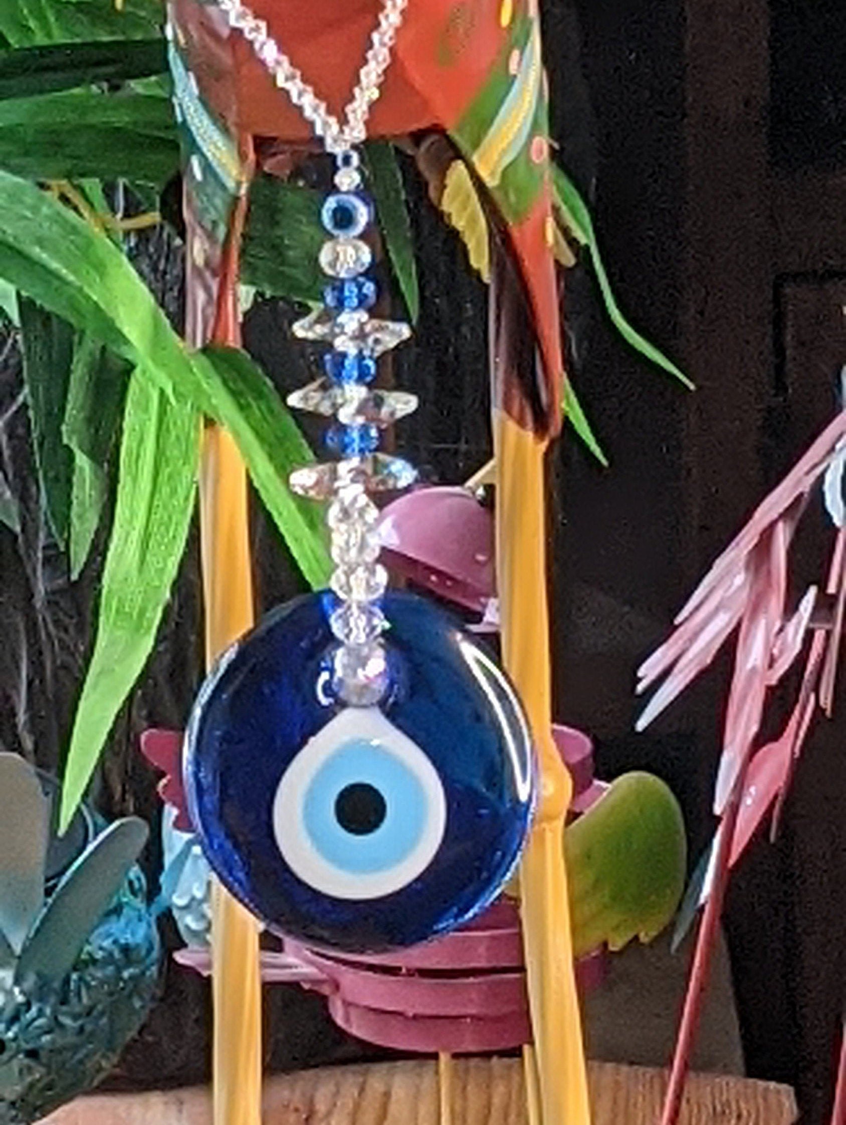 Evil Eye Car Charm: Nazar Amulet, AB Crystal Suncatcher Handmade Protection
