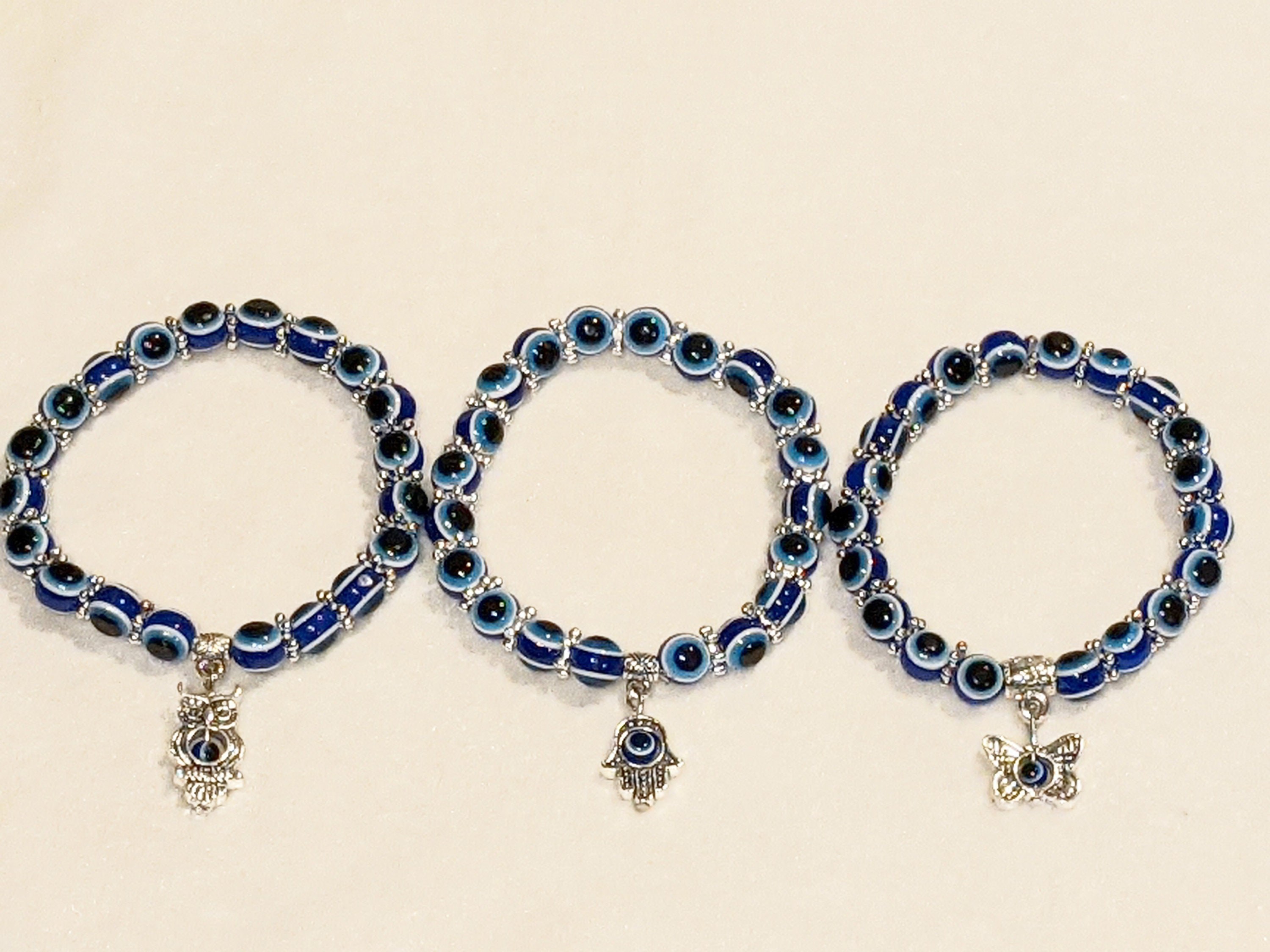 Evil Eye Charm Bracelet: Hamsa Hand, Butterfly, or Owl - Protection Amulet