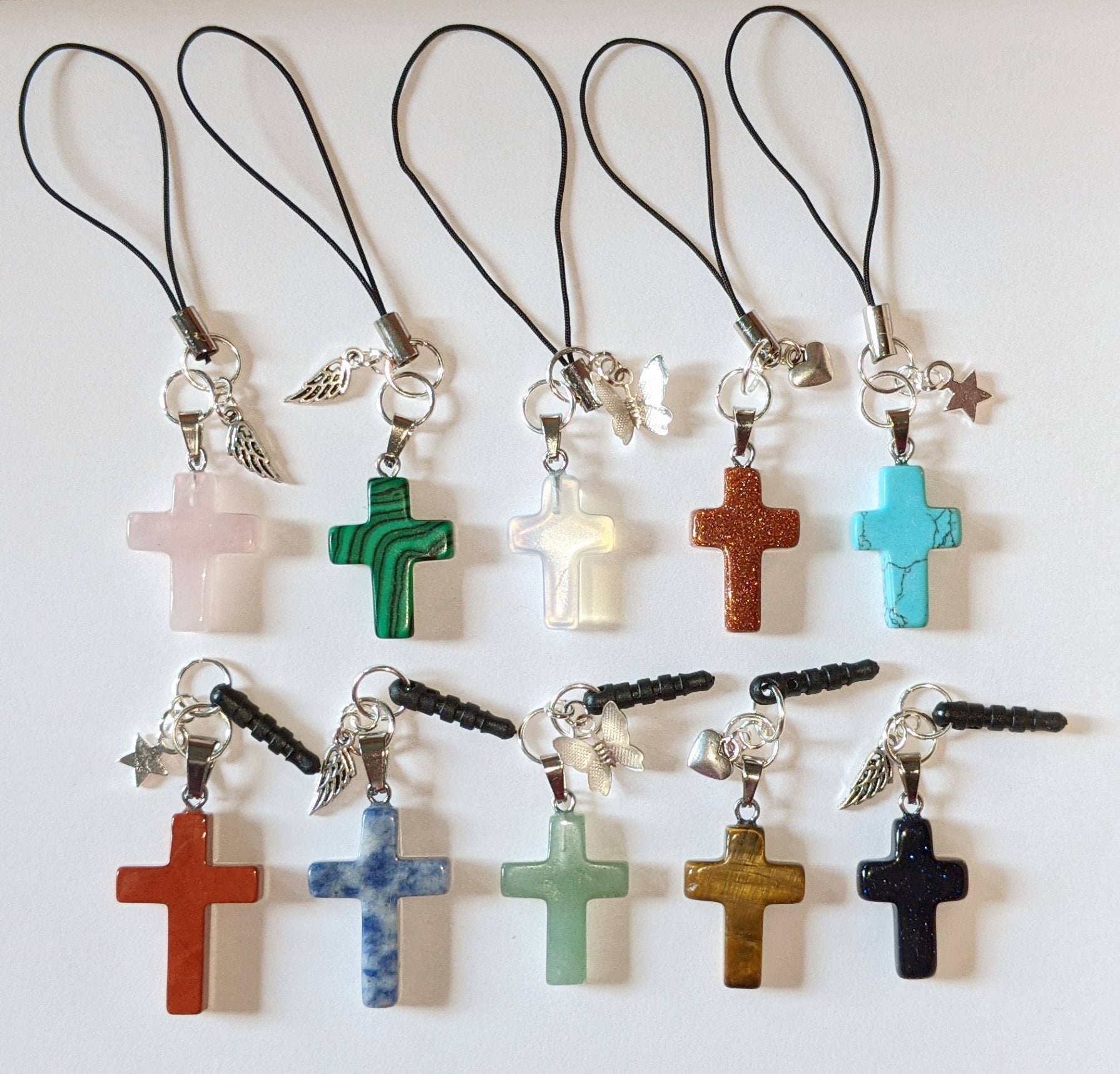 Semi-Precious Stone Cross Charm: Phone Strap or Audio Jack Plug