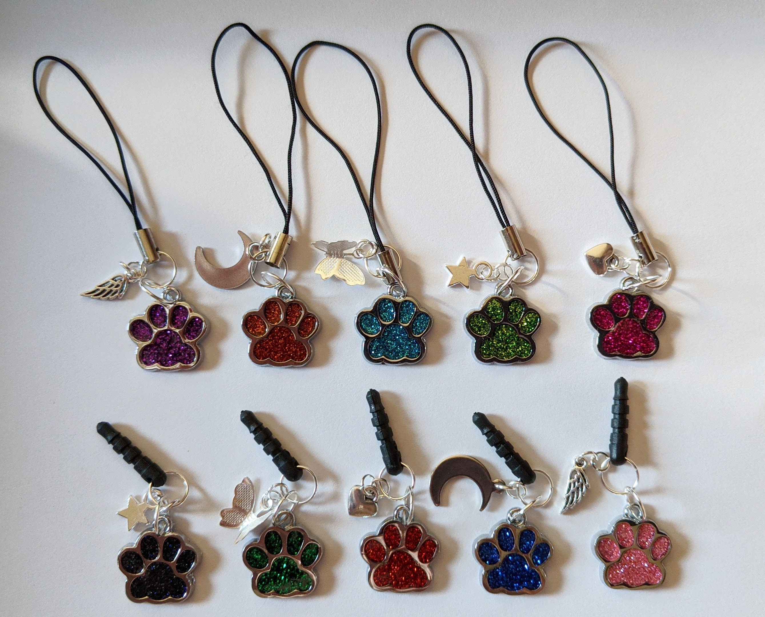 Sparkle Paw Print Phone Charm: 3.5mm Audio Jack or Strap