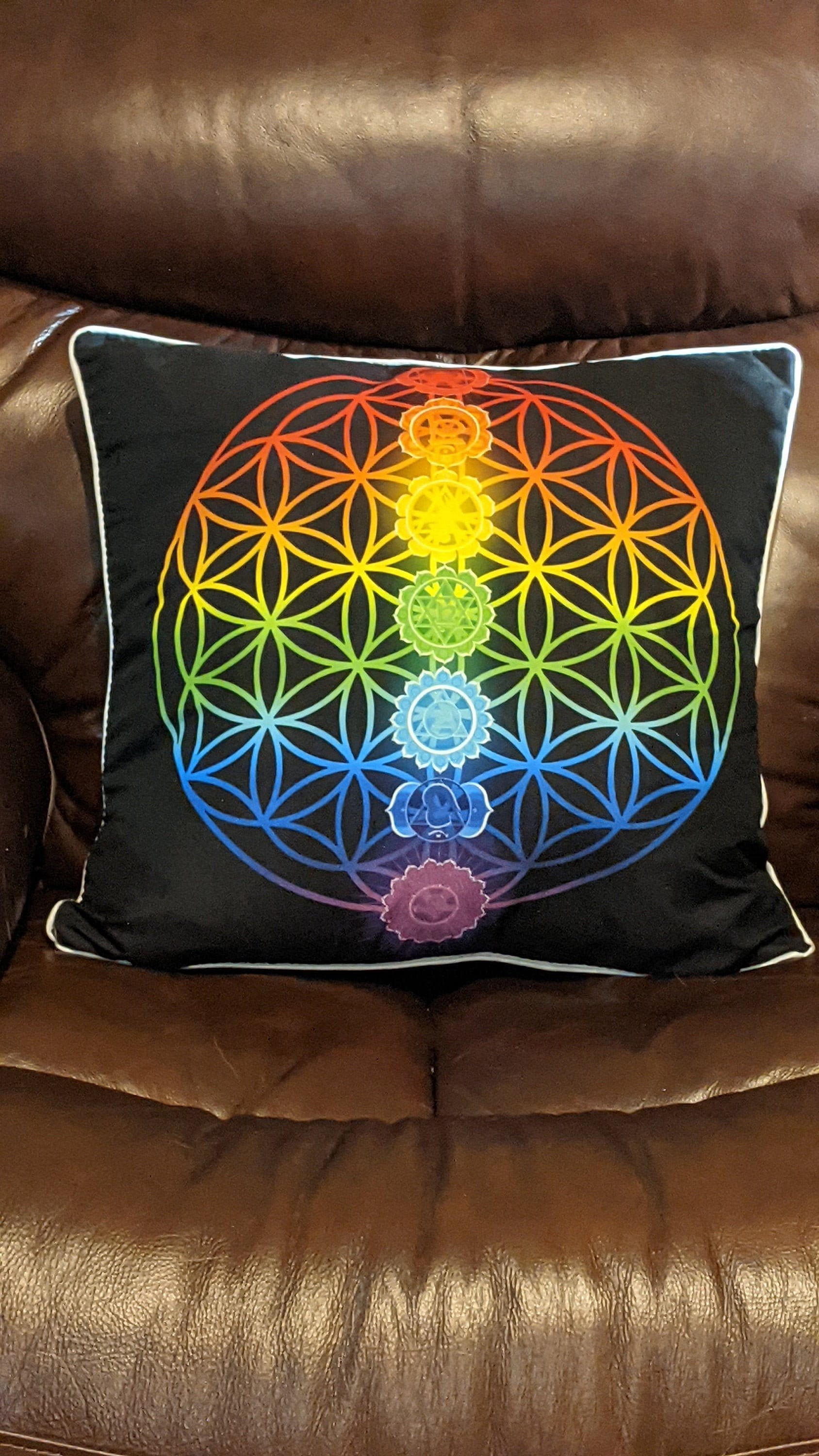 Chakra Pillow Cover: Rainbow Flower of Life, Zen Decor (18x18")