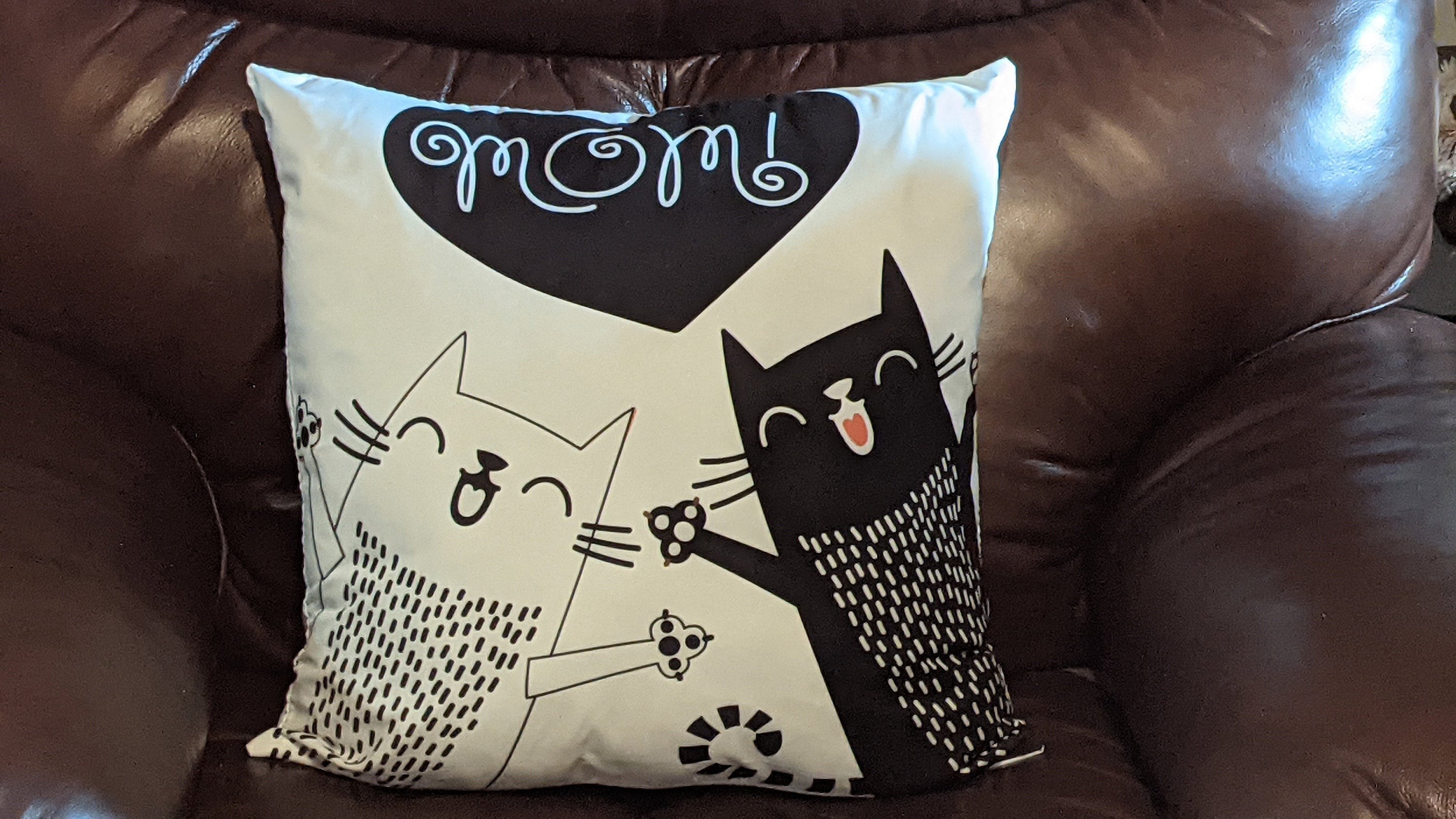MOM Cat Pillow Cover, Black & White Throw Pillow, Mother's Day Gift