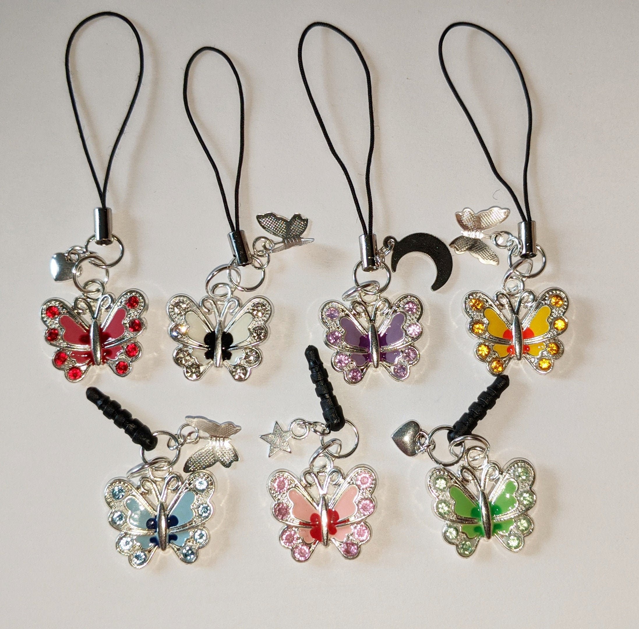 Sparkle Butterfly Cell Phone Charm: 3.5mm Audio Jack or Strap