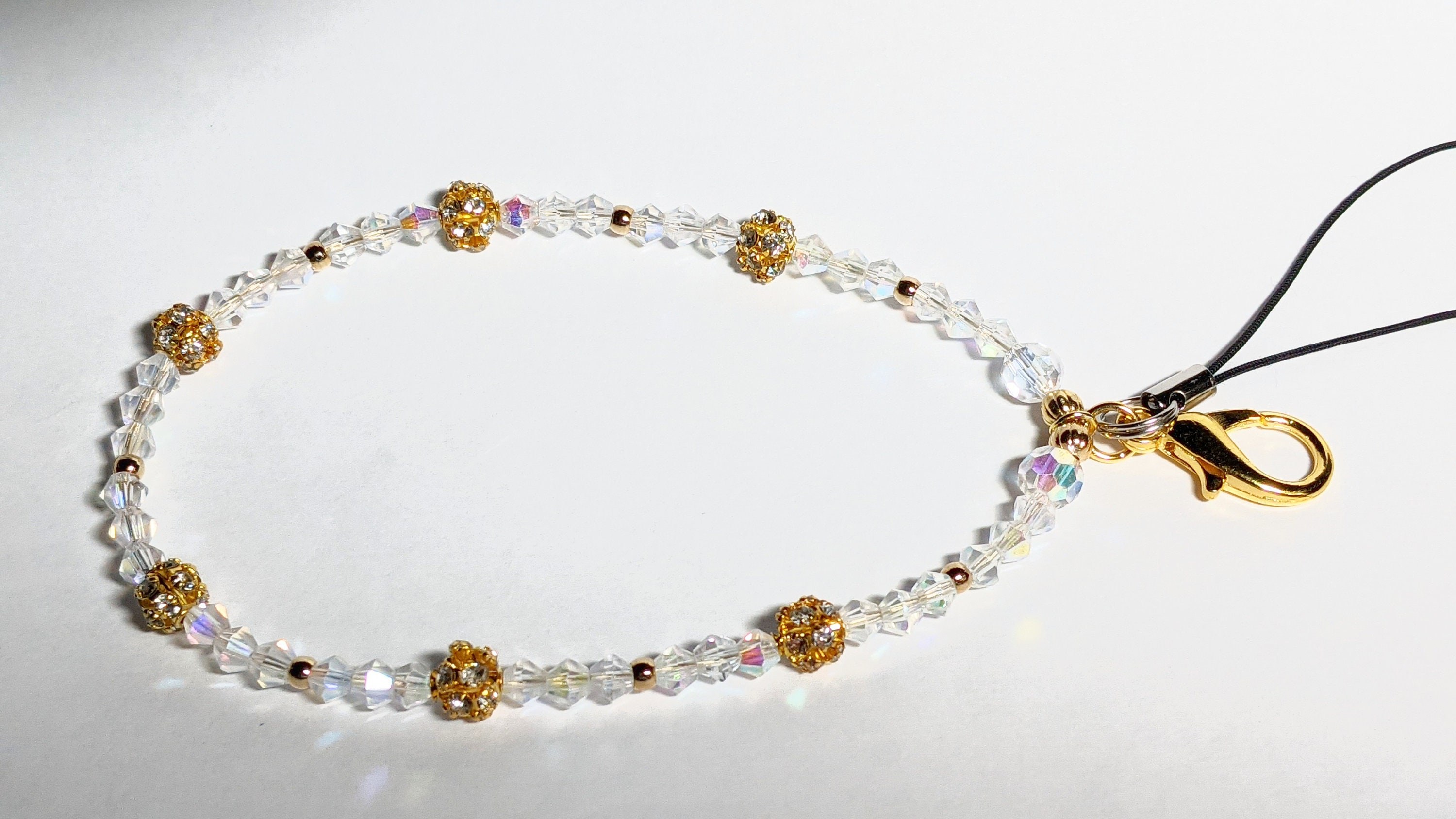 Crystal Disco Ball Phone Strap: Gold Bling Keychain Accessory