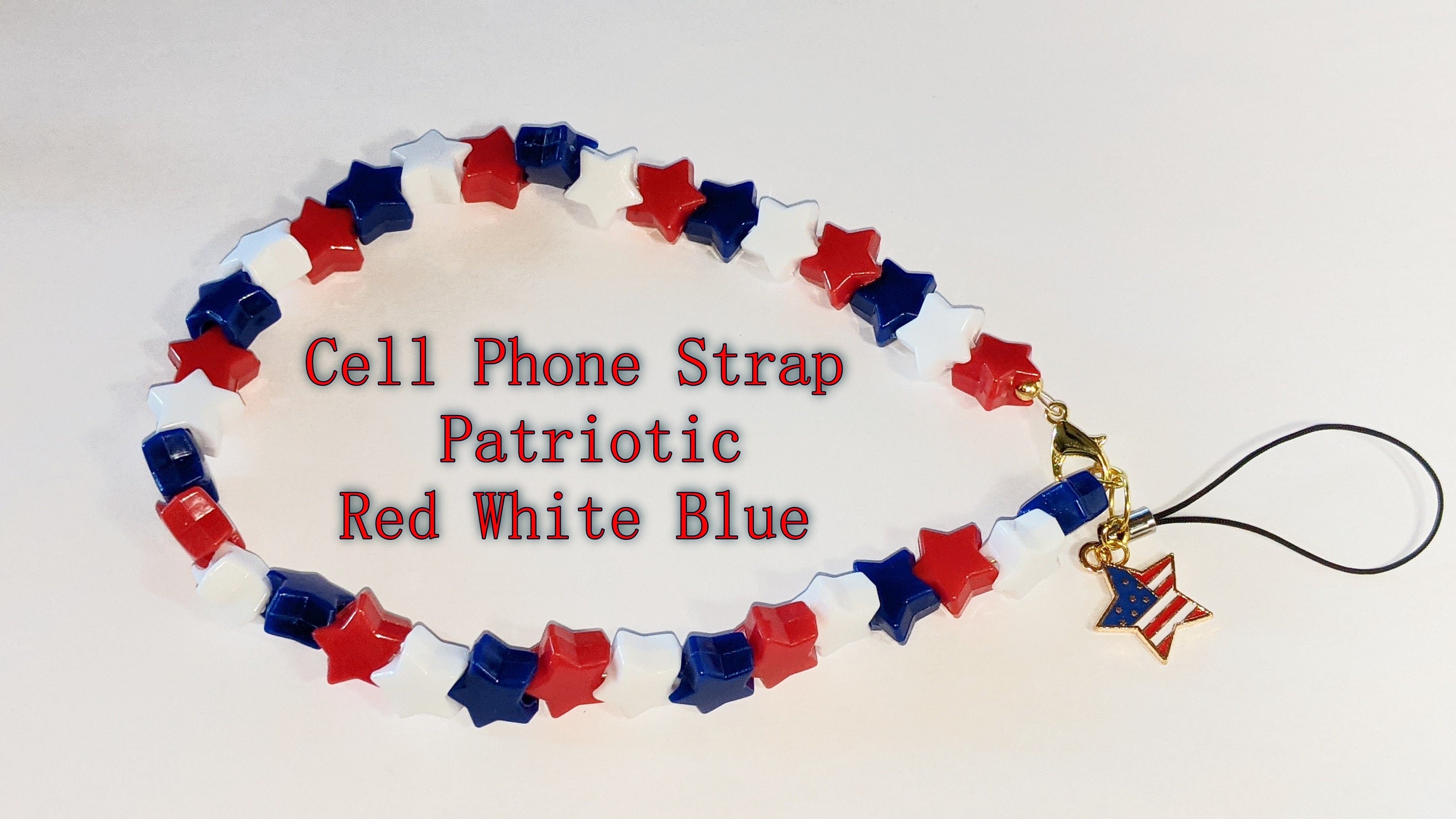 Patriotic Star Cell Phone Strap: Red White Blue Flag Charm