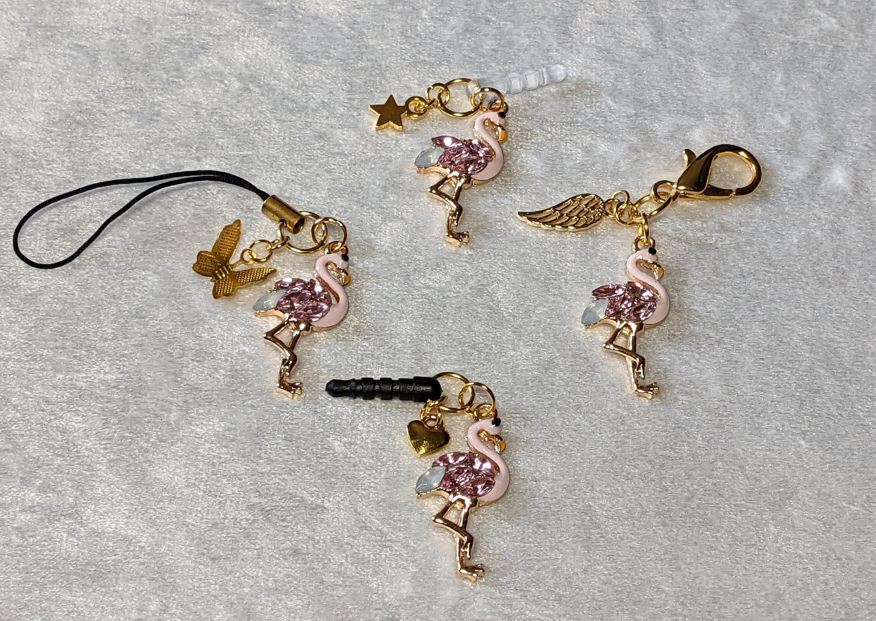 Pink Flamingo Charm: Crystal Enamel Phone Charm, Keychain, or Zipper Pull