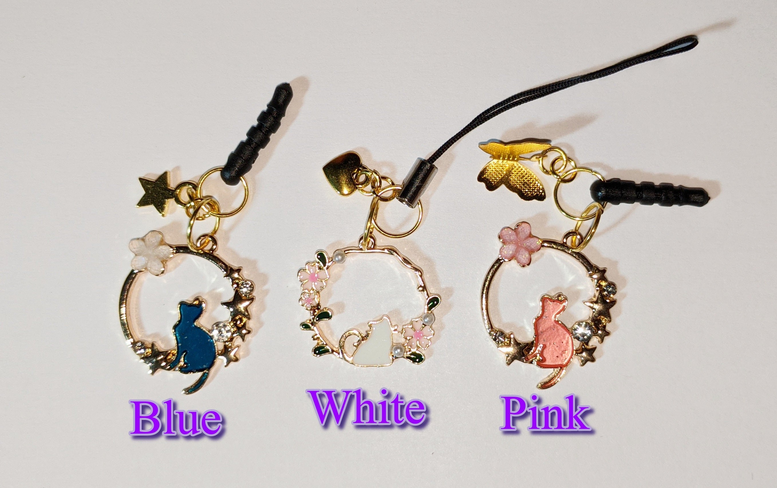 Crystal Cat Cell Phone Charm: 3.5mm Audio Jack or Strap