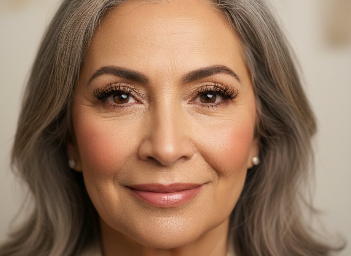 Woman with softly defined brown lash extensions