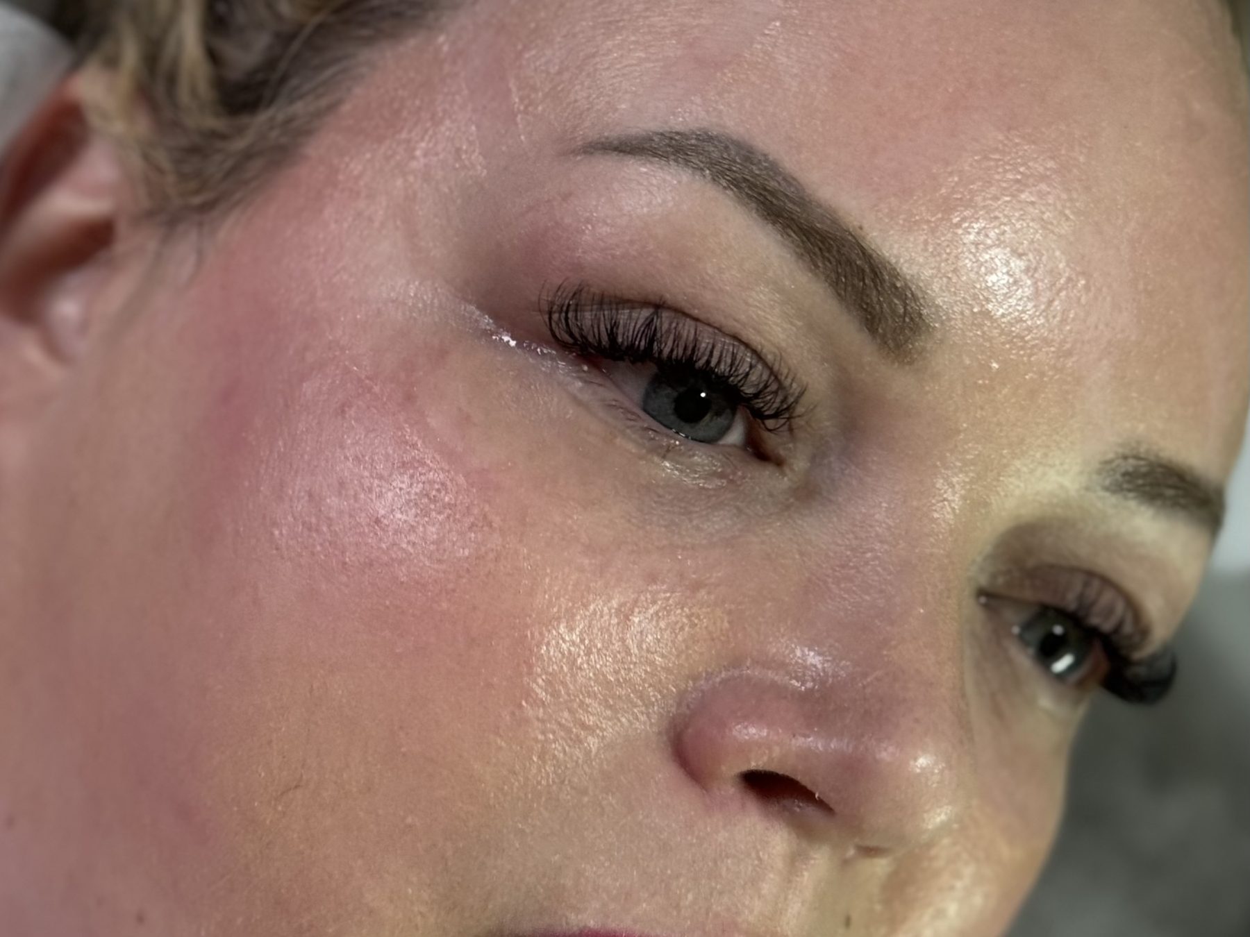 Close-up of lash extensions and brows