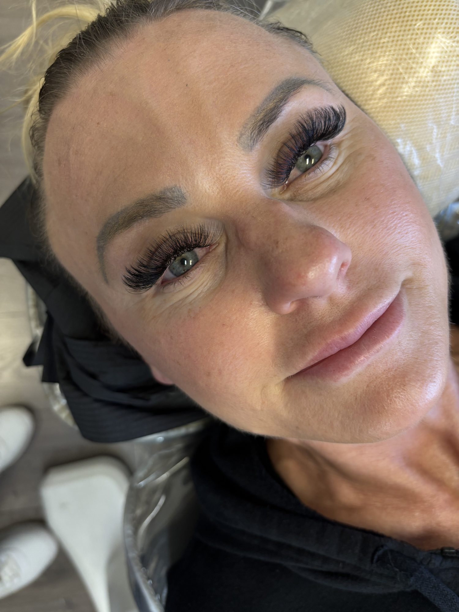 Full lash extensions viewed at an angle