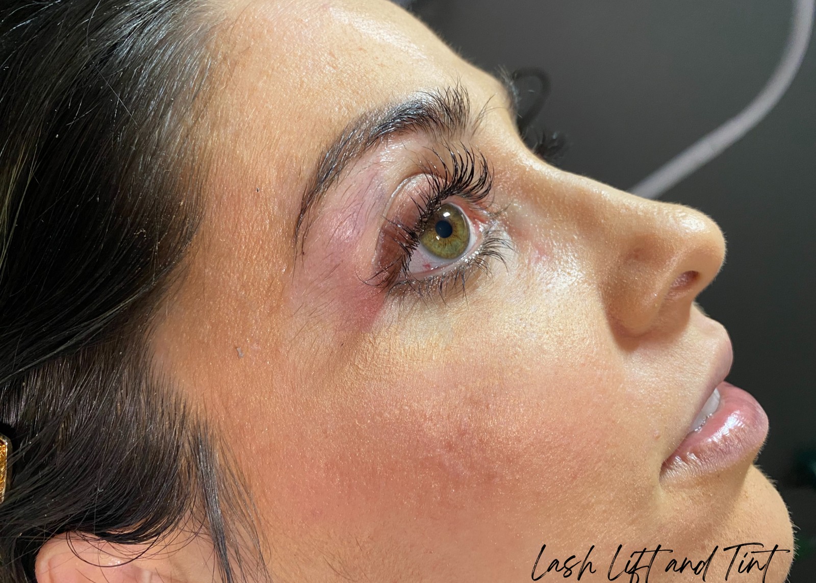 Side view of lash lift and tint results