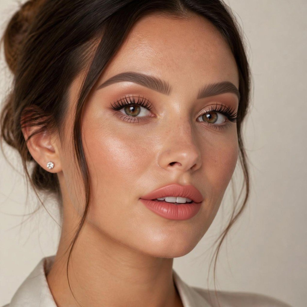 Beauty portrait with defined brows and softly colored lips