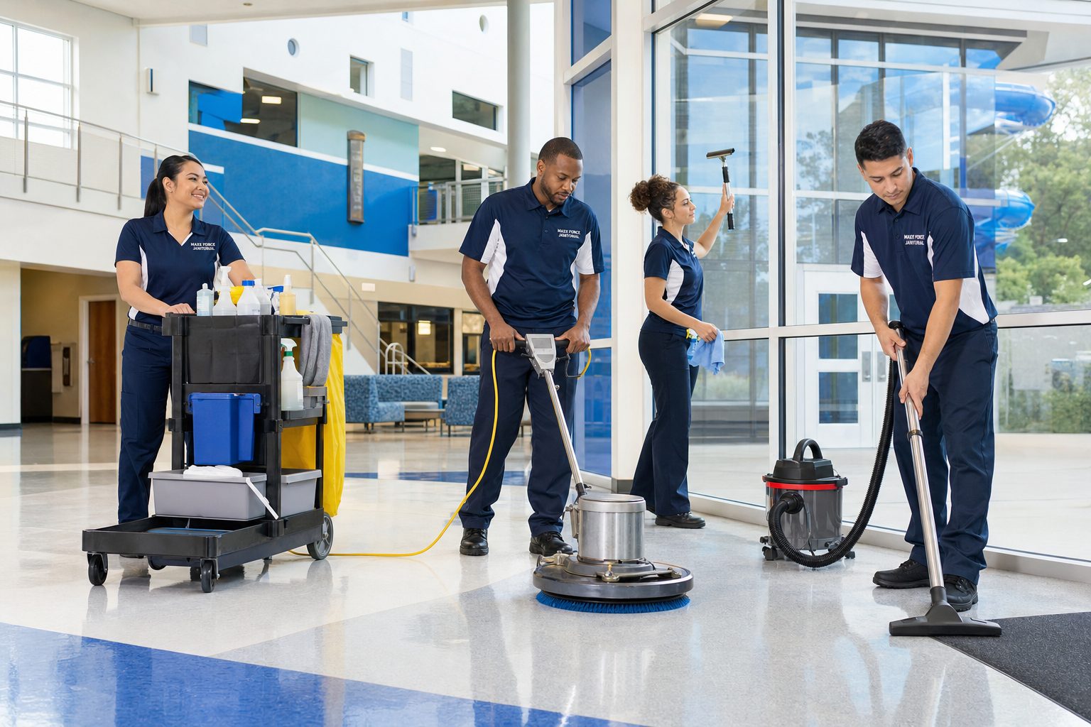 MAXX FORCE crew maintaining hard-surface flooring in a commercial facility