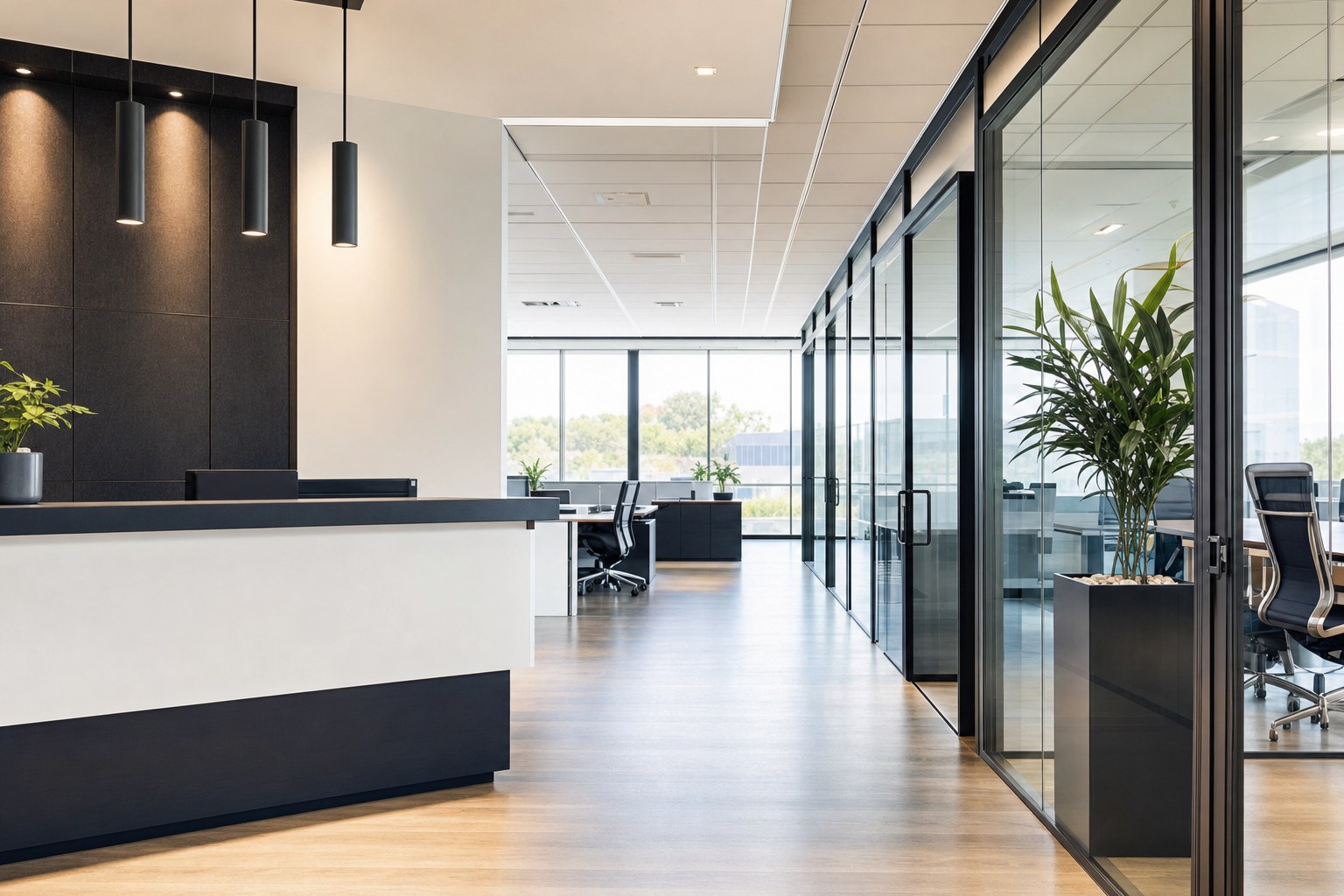 Clean modern office reception and corridor