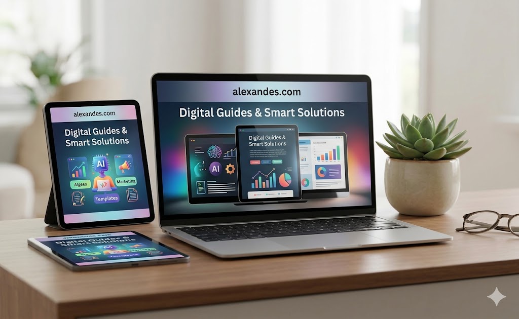 Alexandes digital guides displayed across a laptop, tablet and phone