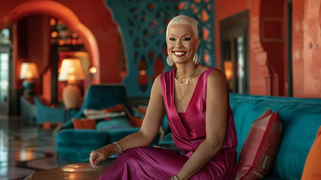 Anne Morrissey seated in a magenta dress