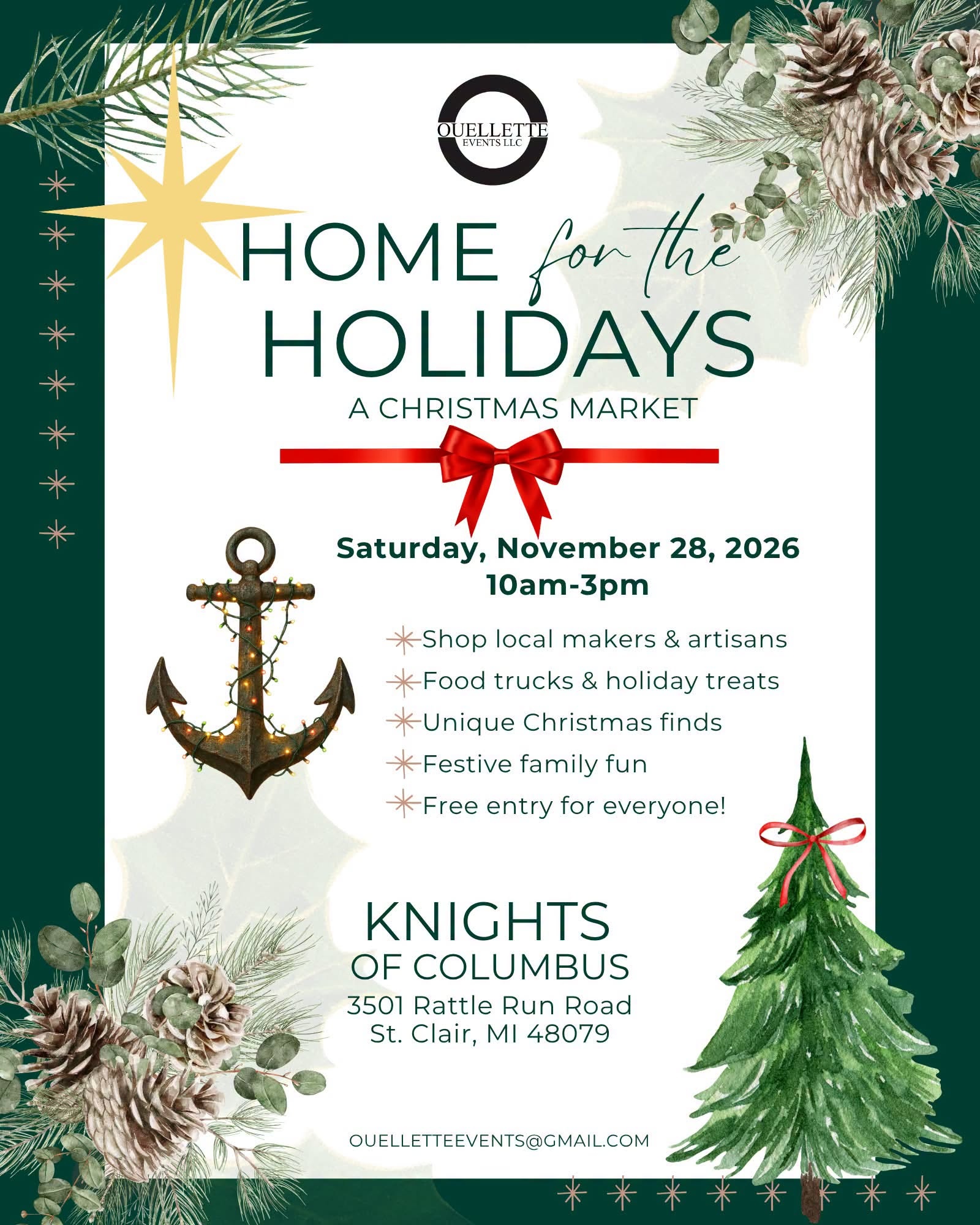Home for the Holidays Christmas Market, November 28, 2026, 10am to 3pm at Knights of Columbus, 3501 Rattle Run Road, St. Clair. Free entry.