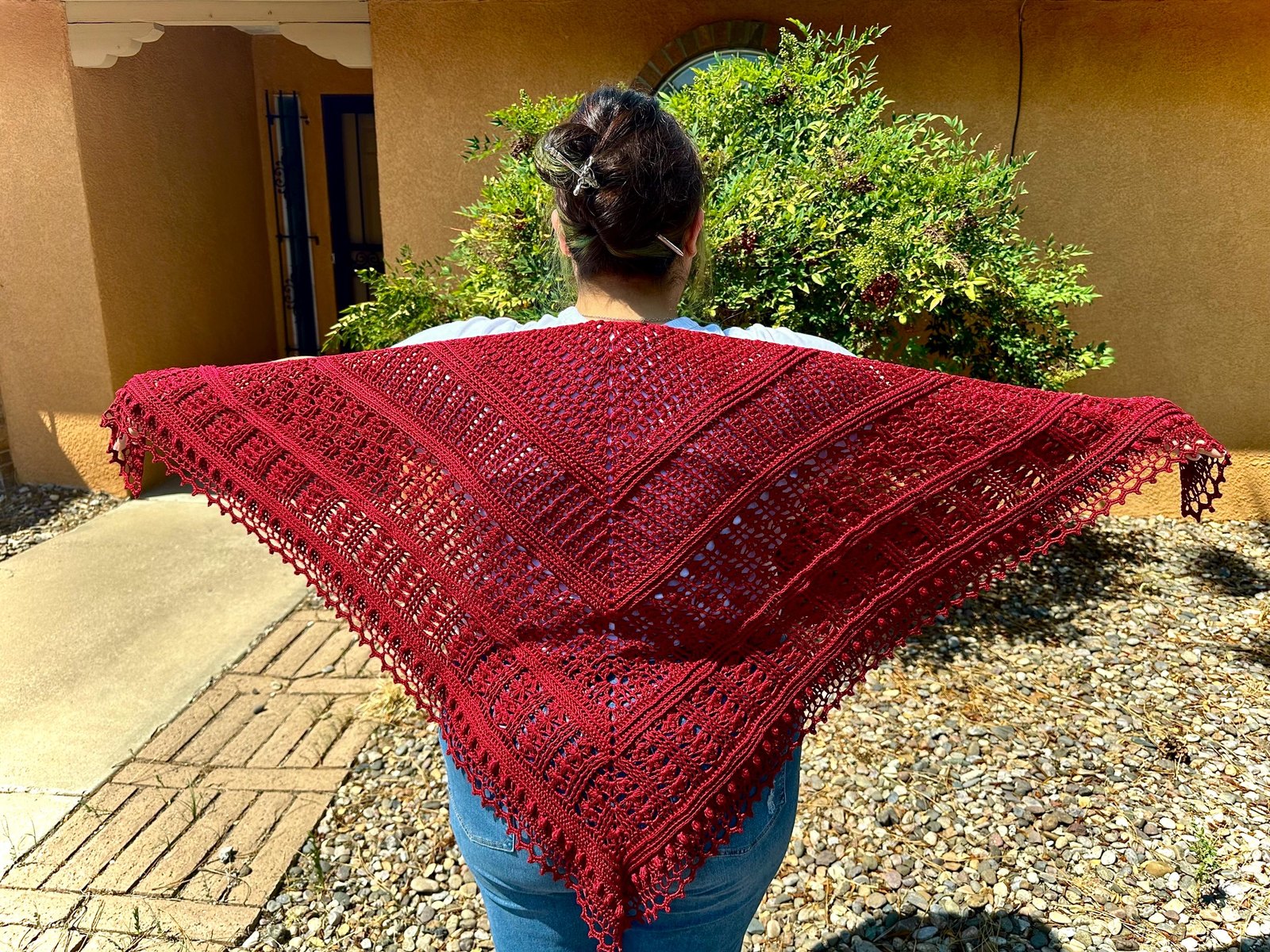 Red Crochet Triangle Shawl, Lightweight Rayon Bamboo Yarn, Summer Evening Outfit Layer