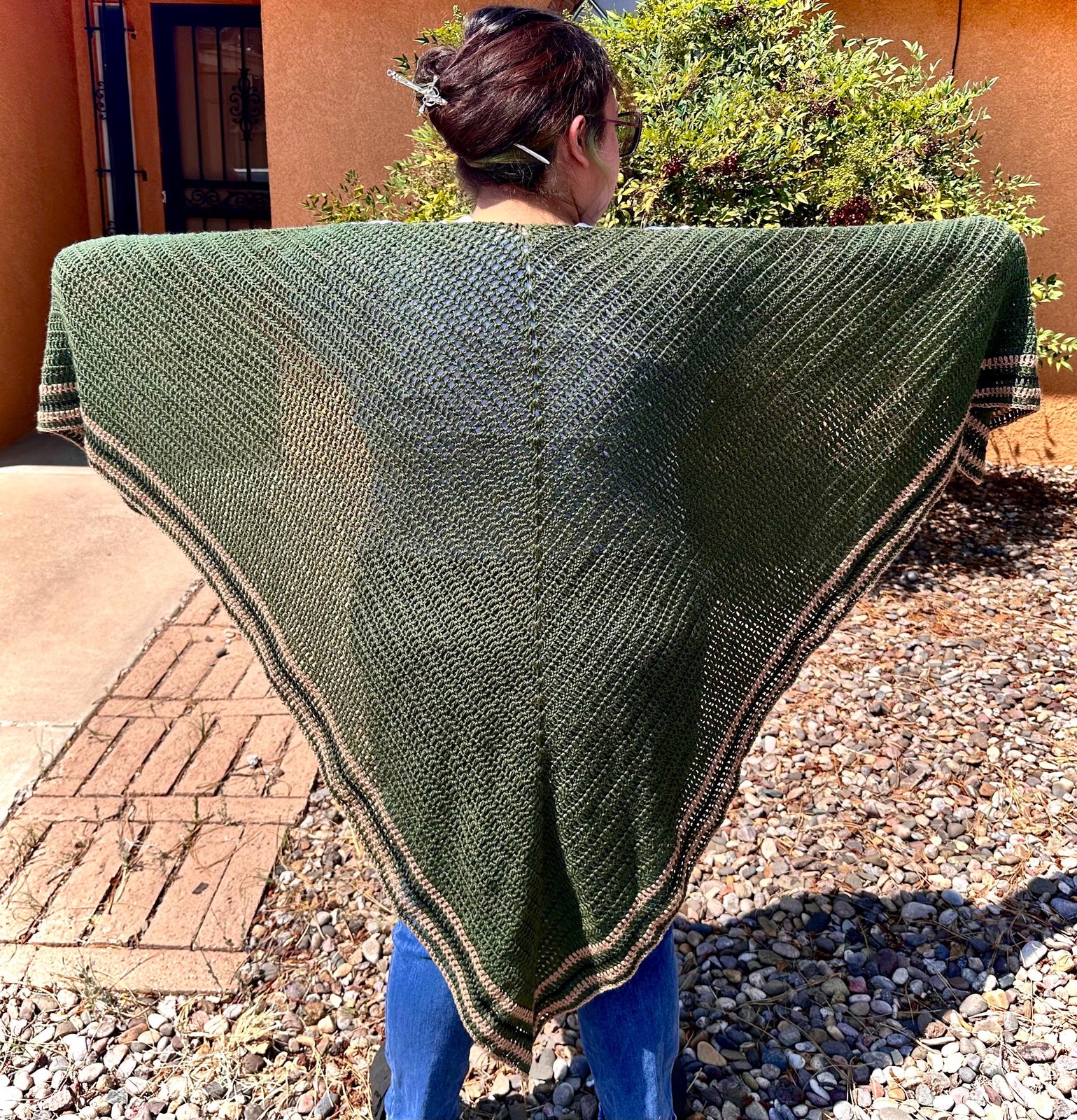 Oversized crochet shawl, Tweed green wrap with superwash merino, Outlander-inspired layer
