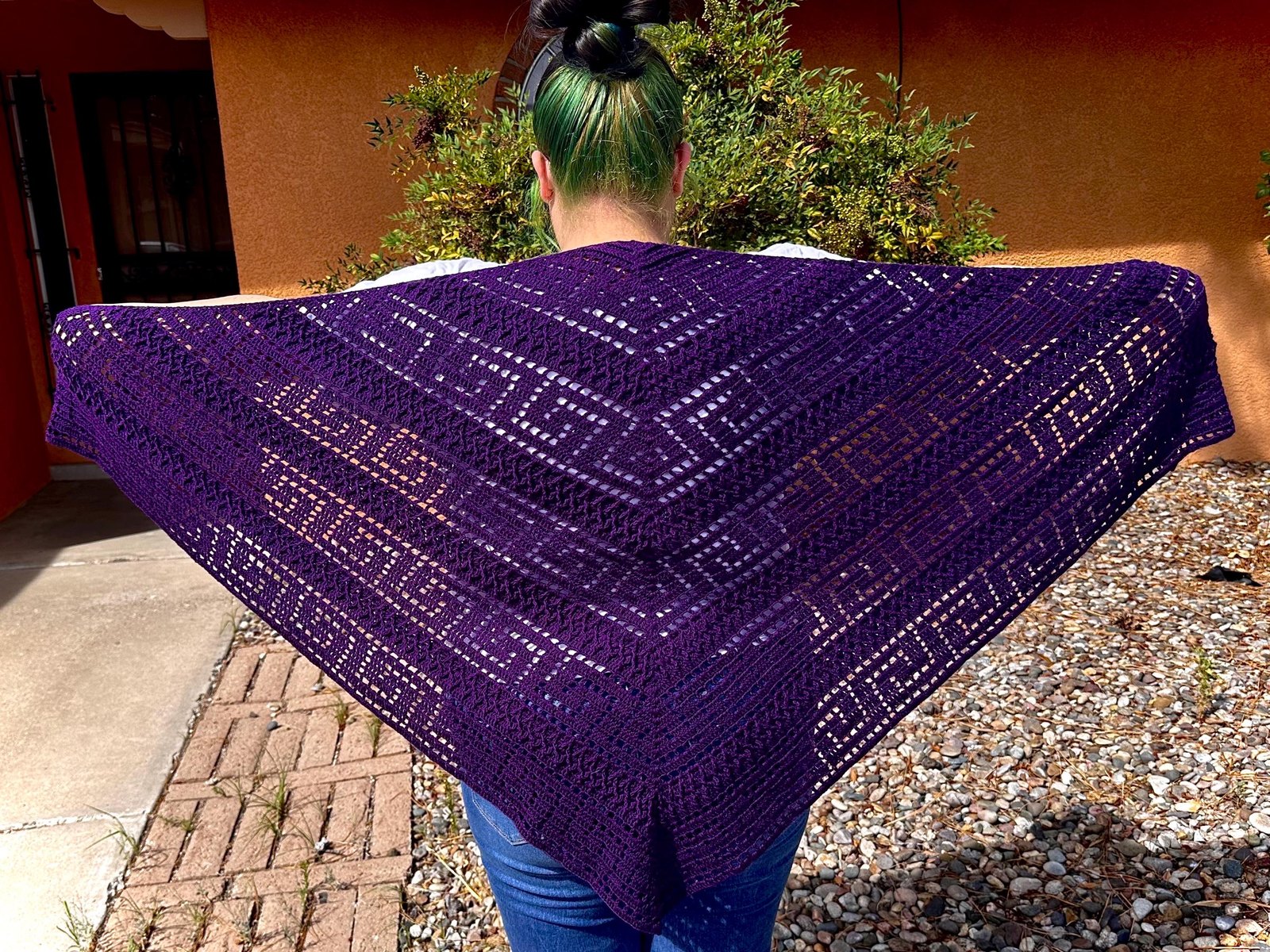 Purple Crochet Shawl, Summer Evening Wrap, Bamboo Cotton Blend, Open Lace Design
