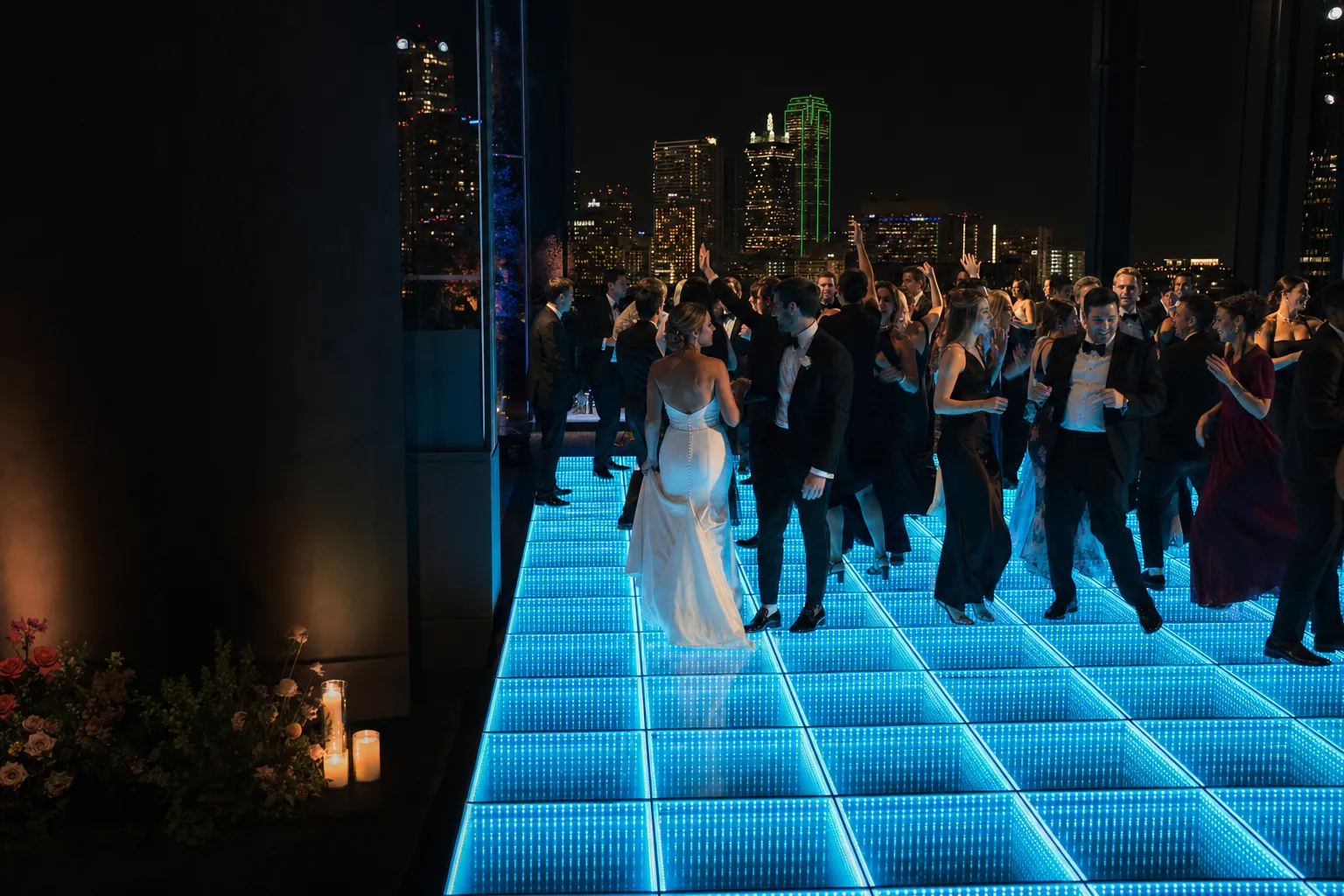 Wedding reception on a glowing dance floor