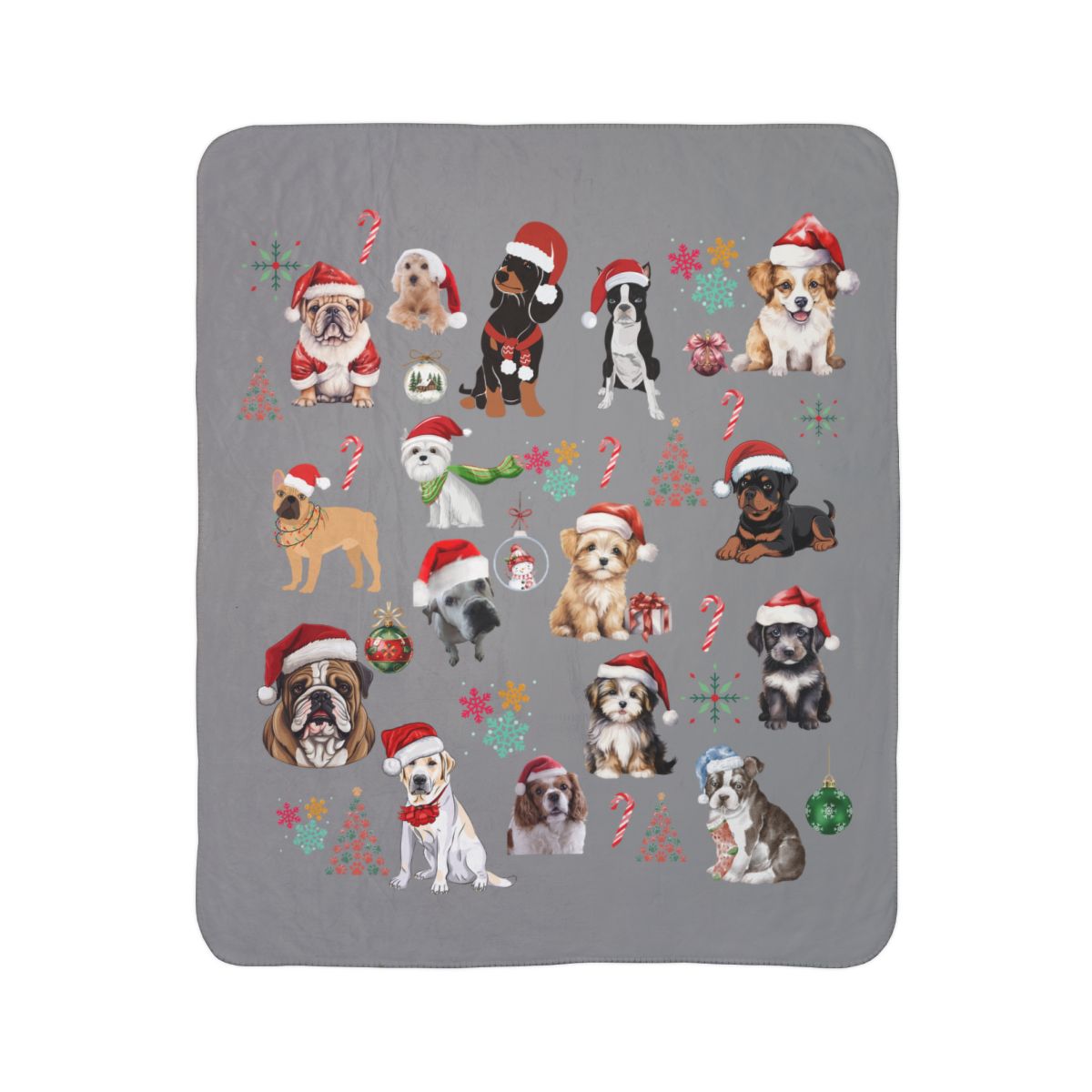 Christmas Puppy Sherpa Blanket — Festive Dogs in Santa Hats Cozy Throw
