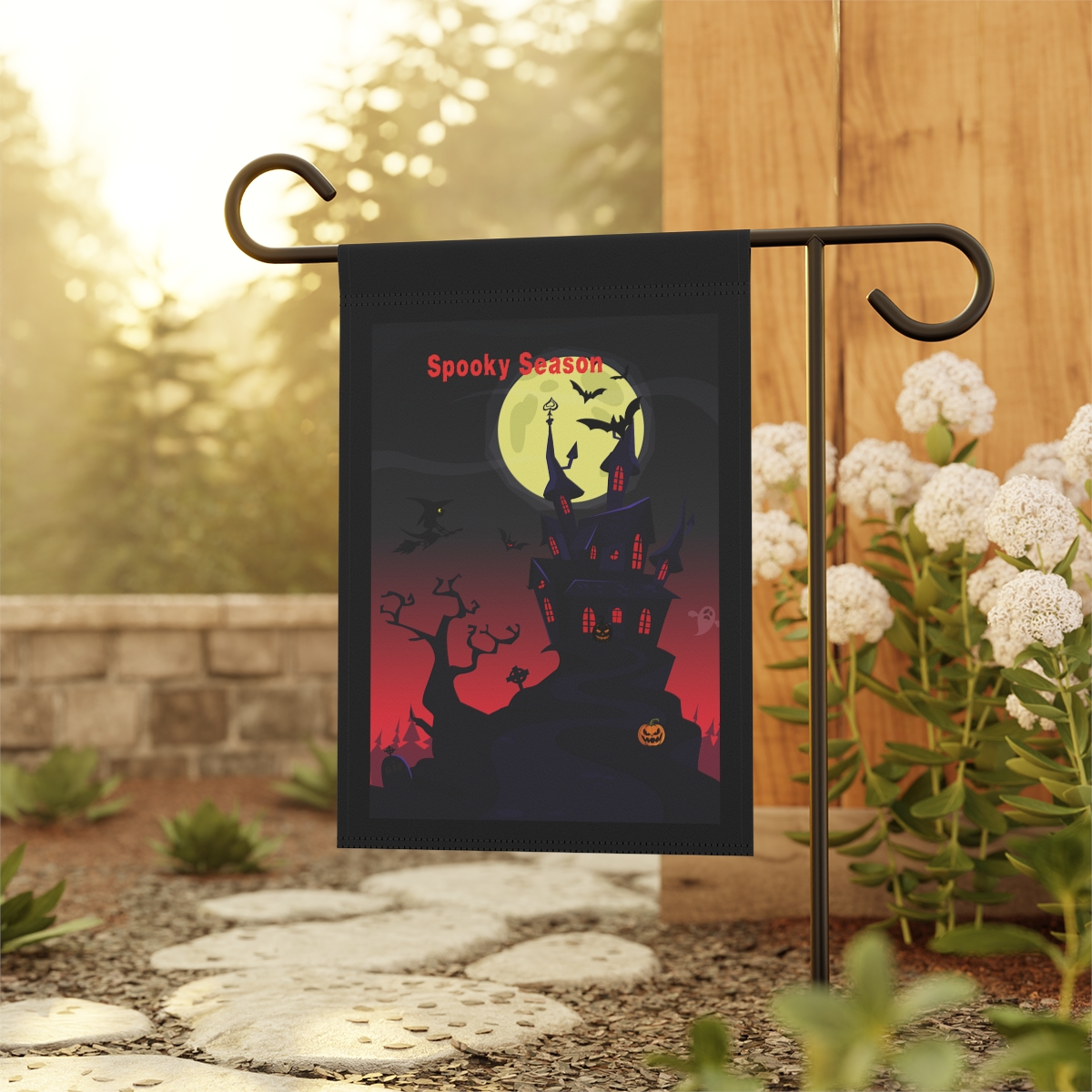 Spooky Season Garden Flag - Halloween Haunted House Yard Banner