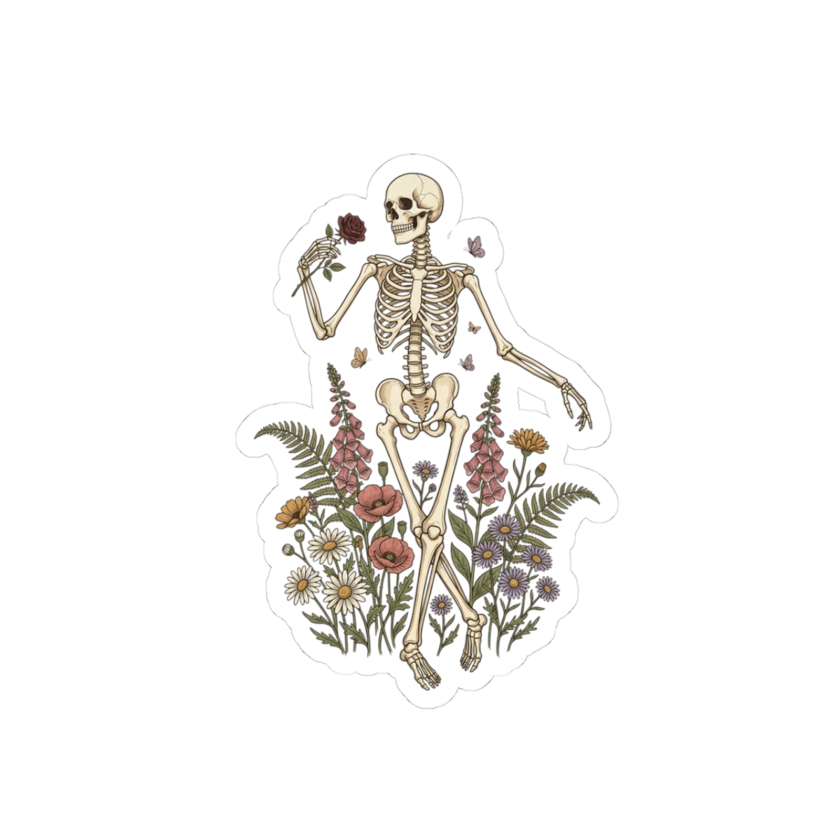 Dancing Skeleton with Wildflowers Sticker | Gothic Botanicals Kiss-Cut