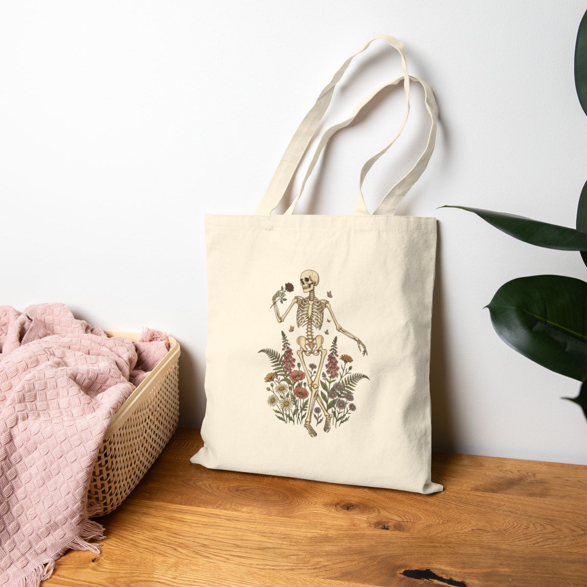 Floral Skeleton Tote | Gothic Botanicals Canvas Tote