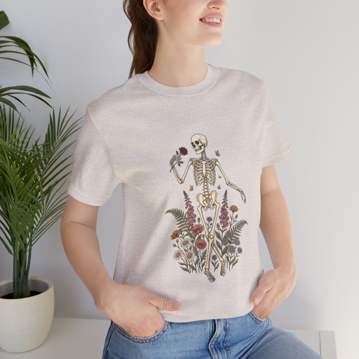 Skeleton with Wildflowers Tee | Gothic Botanicals, Dark Floral