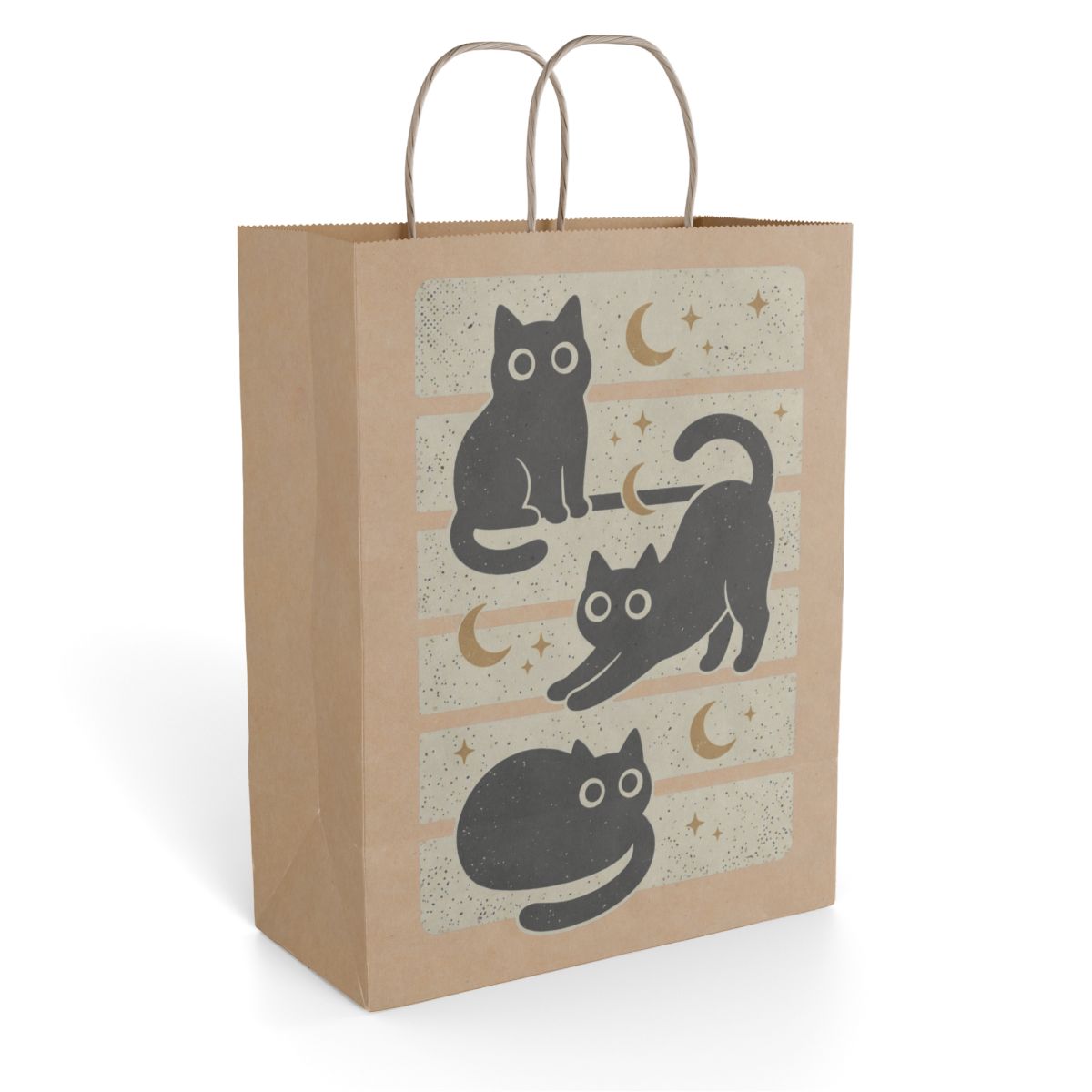 Paper Gift Bag — Retro Black Cats & Crescent Moons