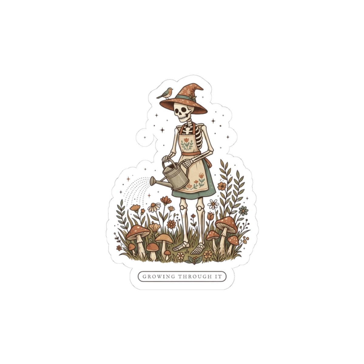 Growing Through It Witchy Skeleton Gardener Sticker | Witchy Humor, Cottagecore