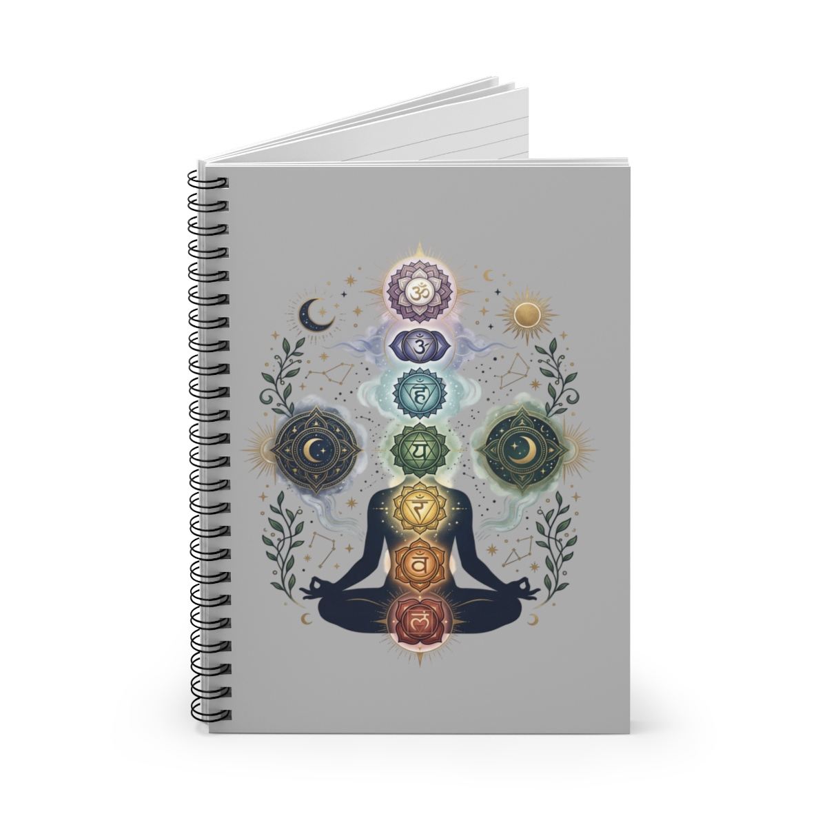 Chakra Meditation Illustration Notebook | Spiral Ruled Journal