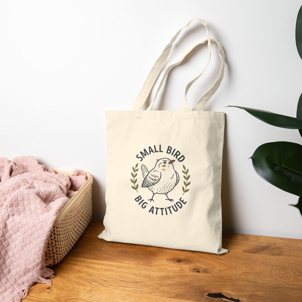 Small Bird Big Attitude Cotton Canvas Tote