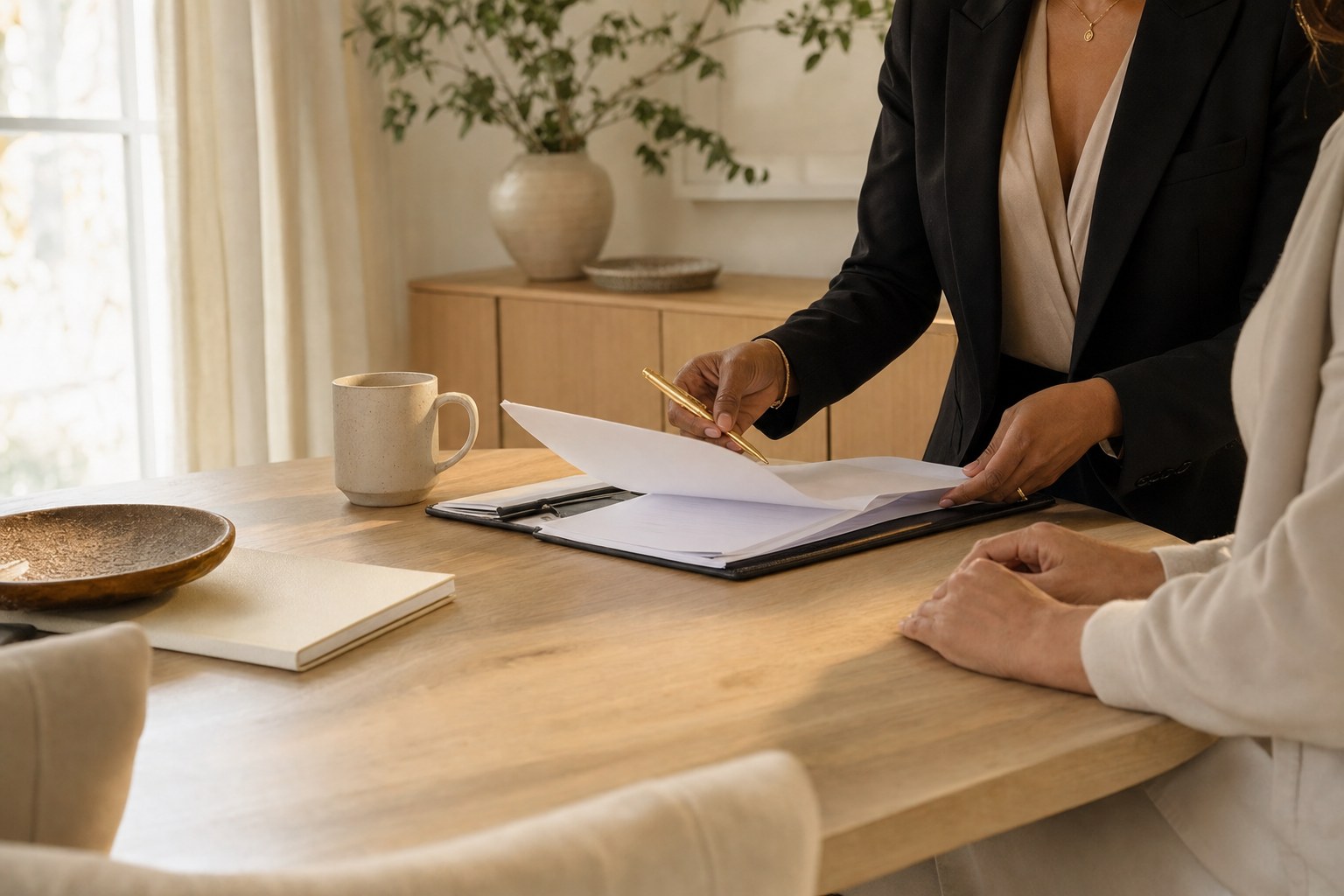 Professional reviewing a document packet with a client