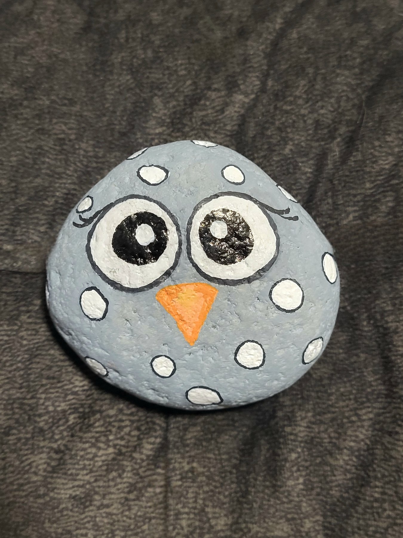 Little gray chick owl painted rock