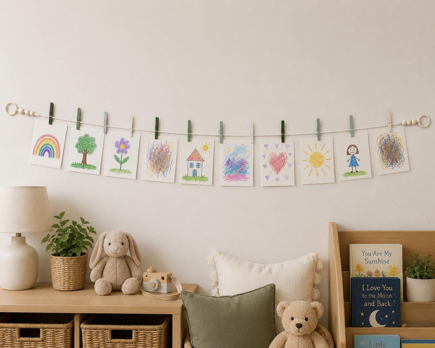 Sage Green Clothespin Garland, product view 3
