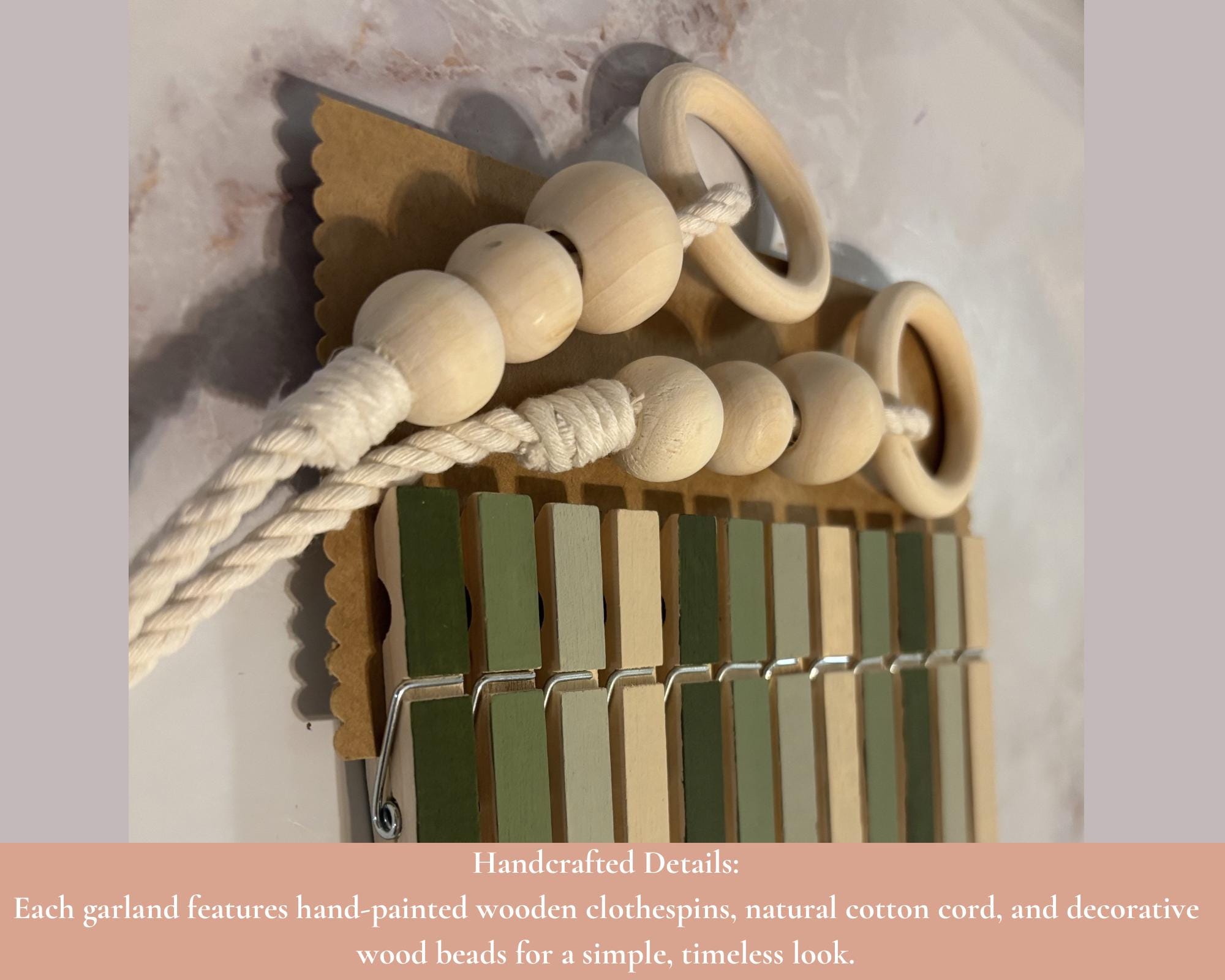 Sage Green Clothespin Garland, detail 5