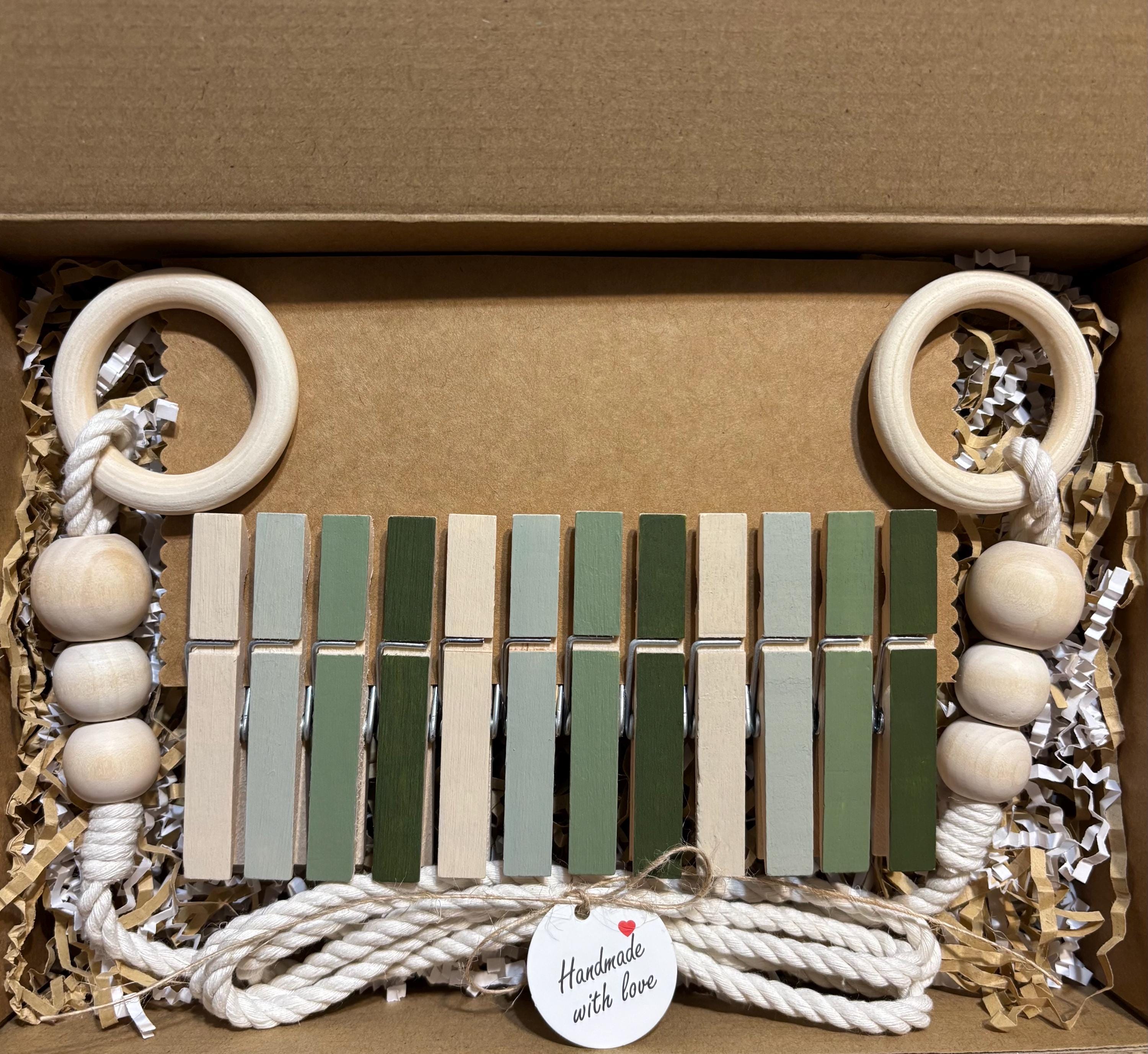 Sage Green Clothespin Garland, detail 6