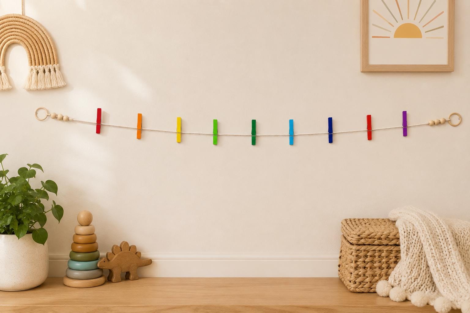 Rainbow Clothespin Garland, product view 3