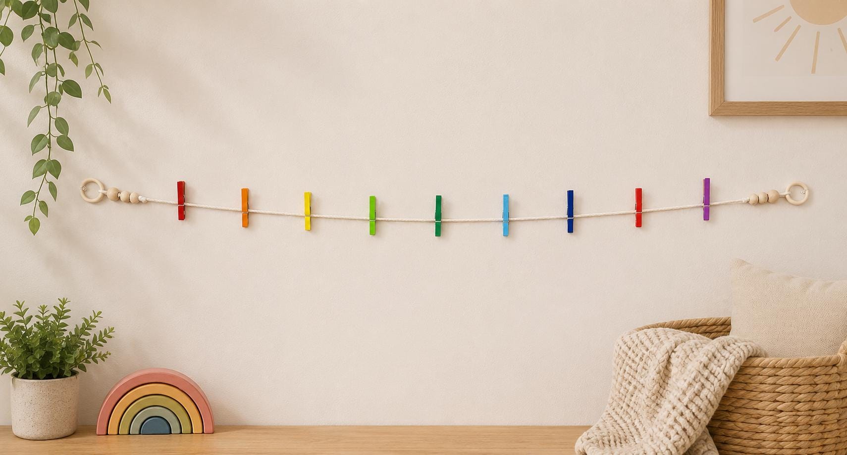 Rainbow Clothespin Garland, detail 4