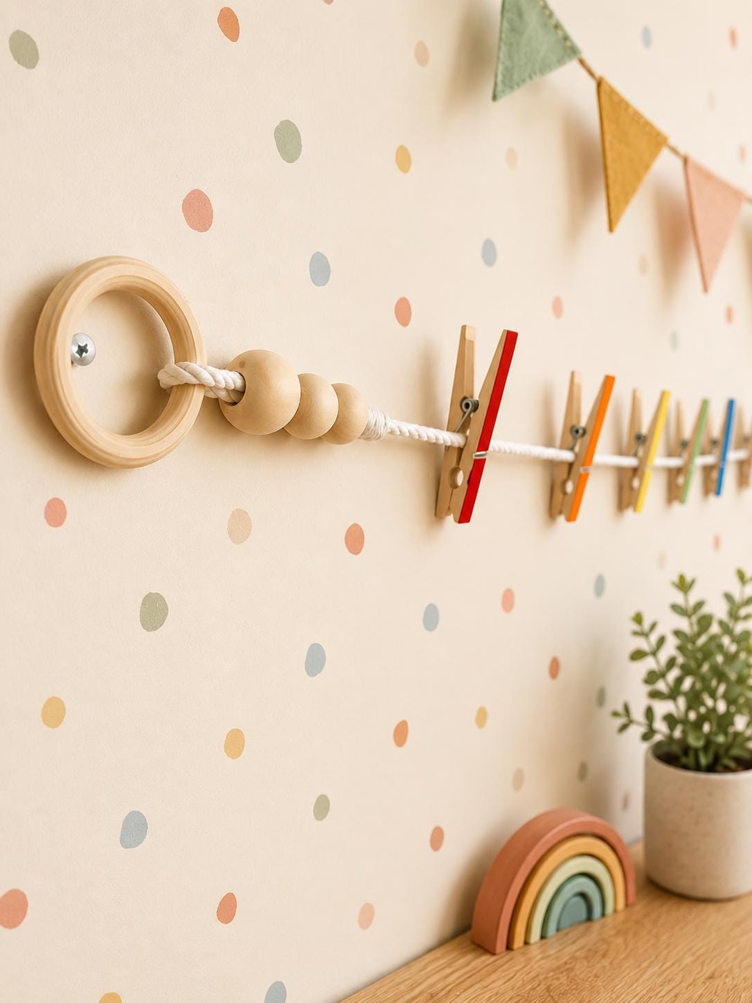 Rainbow Clothespin Garland, detail 5