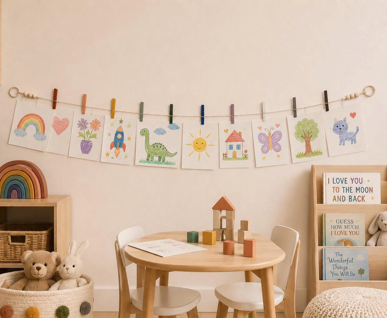 Boho Rainbow Clothespin Garland, product view 2